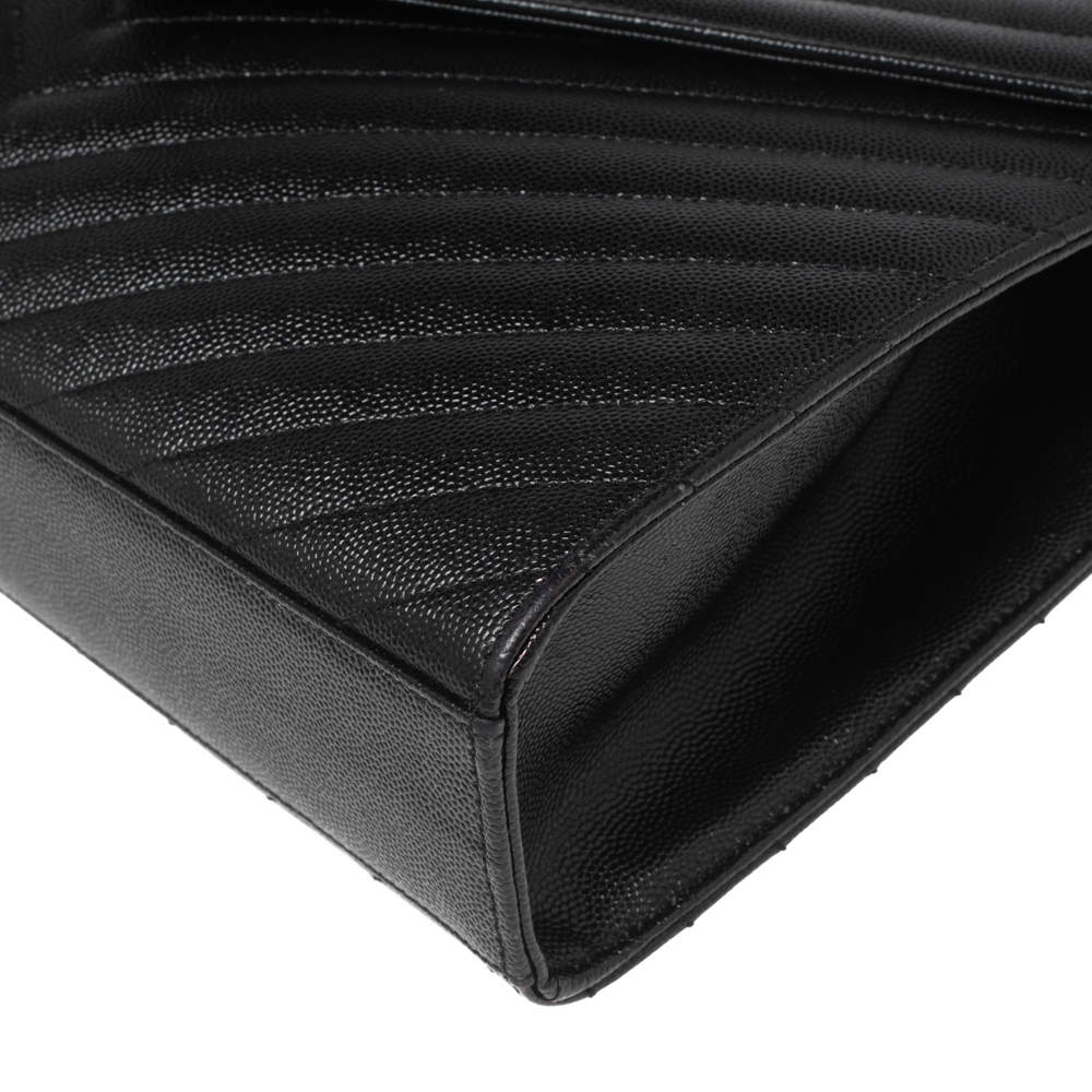 Pre Owned Saint Laurent Black Matelassé Leather Monogram Envelope Shoulder Bag