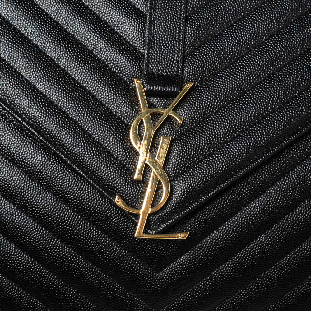 Pre Owned Saint Laurent Black Matelassé Leather Monogram Envelope Shoulder Bag