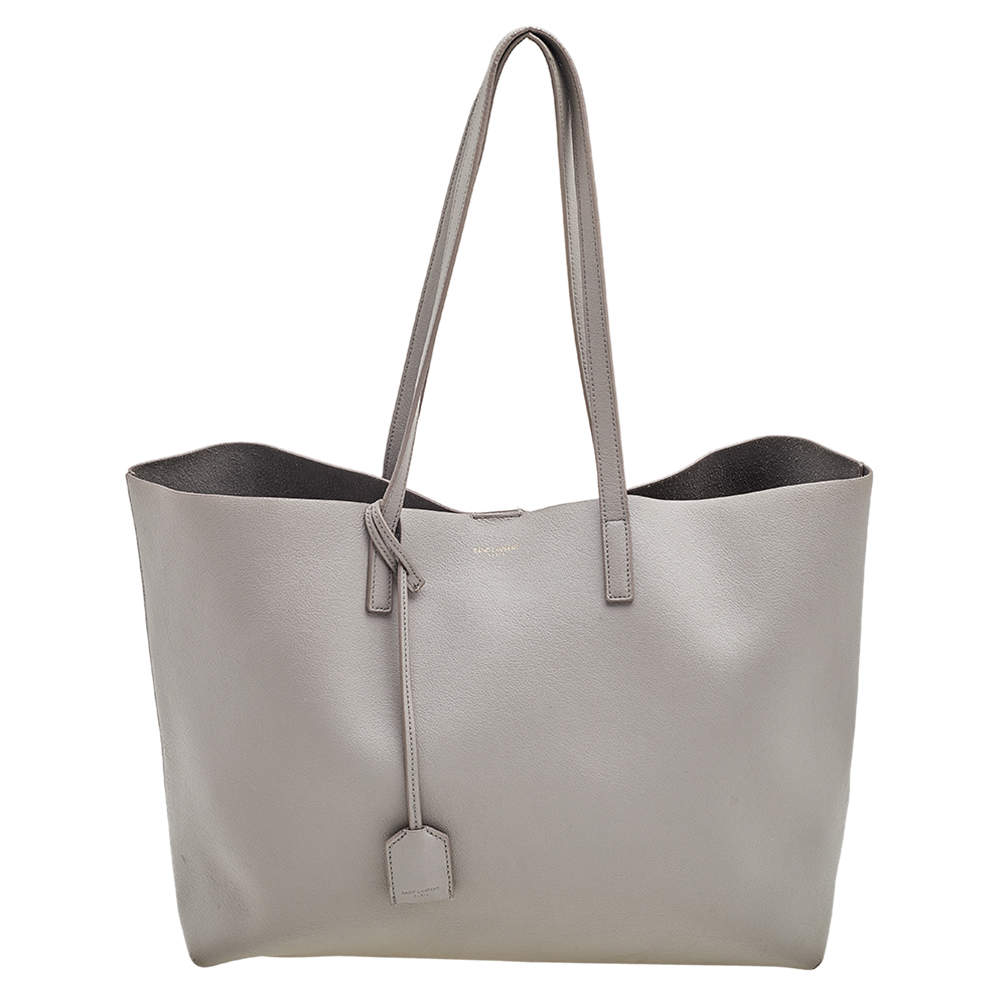 Pre Owned Saint Laurent Grey Leather E/W Shopper Tote