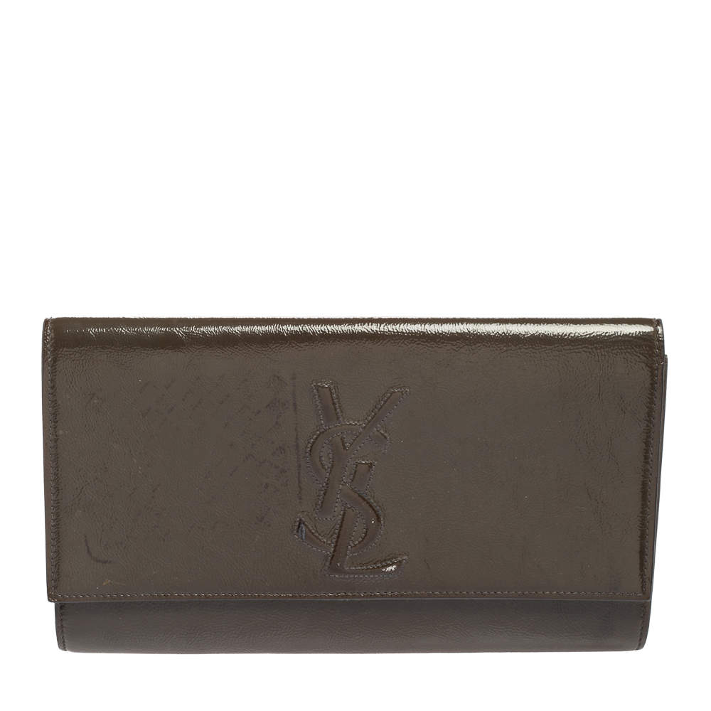 Pre Owned Yves Saint Laurent Grey Patent Leather Belle De Jour Flap Clutch