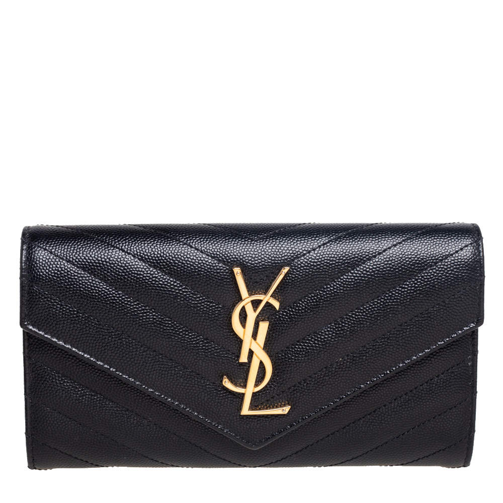 Saint Laurent Black Matelassé Leather Monogram Envelope Wallet