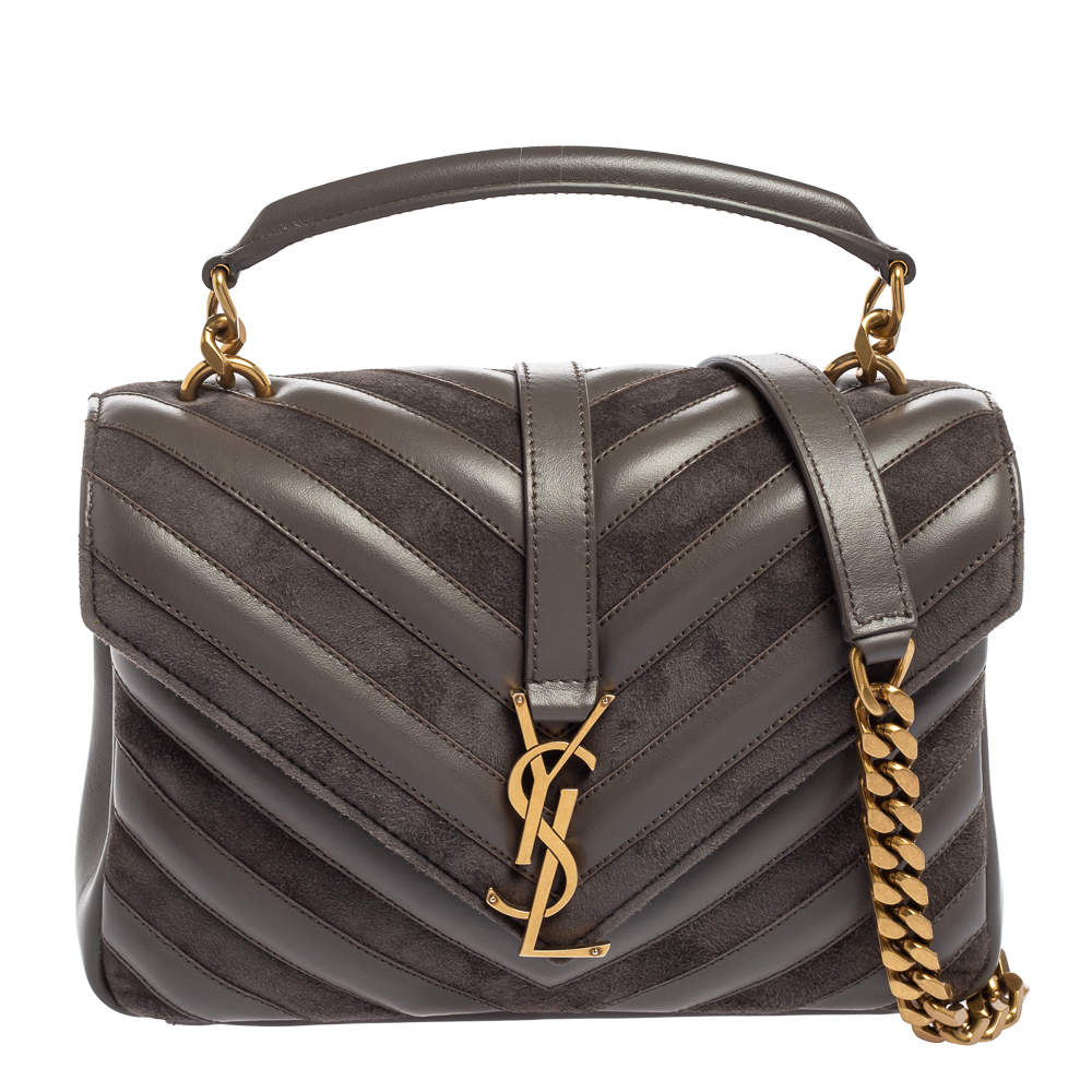 مملوكة مسبقًا Saint Laurent Grey Matelassé Leather and Suede Medium College Top Handle Bag