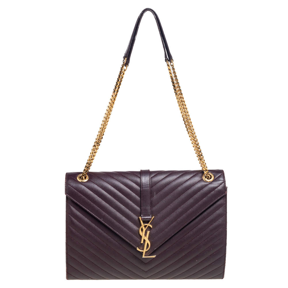 Pre Owned Saint Laurent Burgundy Matelassé Leather Large Cassandre Flap Shoulder Bag