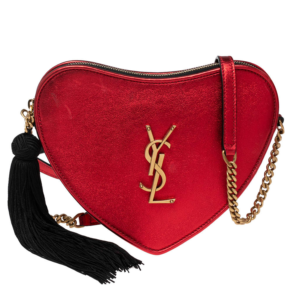 Saint Laurent Gold Heart Tassel Evening Bag - shop 