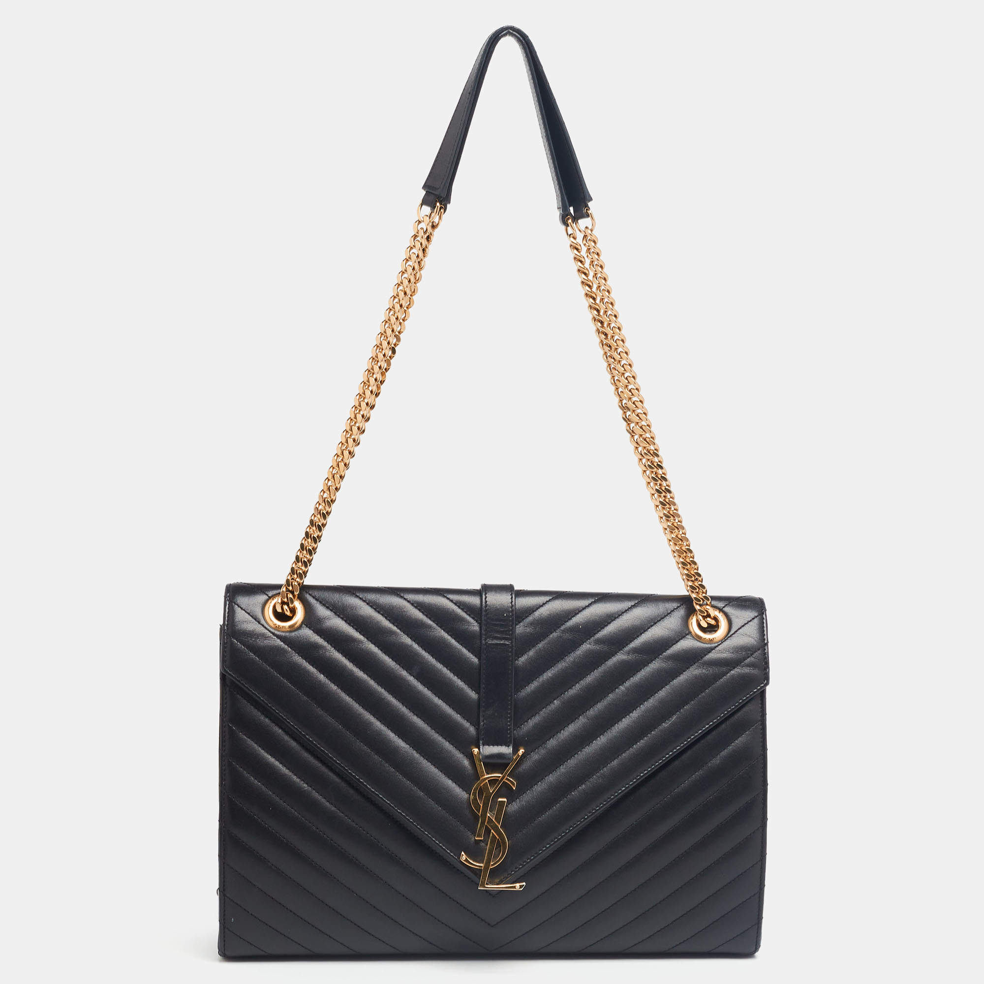 Pre Owned حقيبة كتف سان لوران جلد ماتيلاس أسود مونوغرامي طراز مظروف 