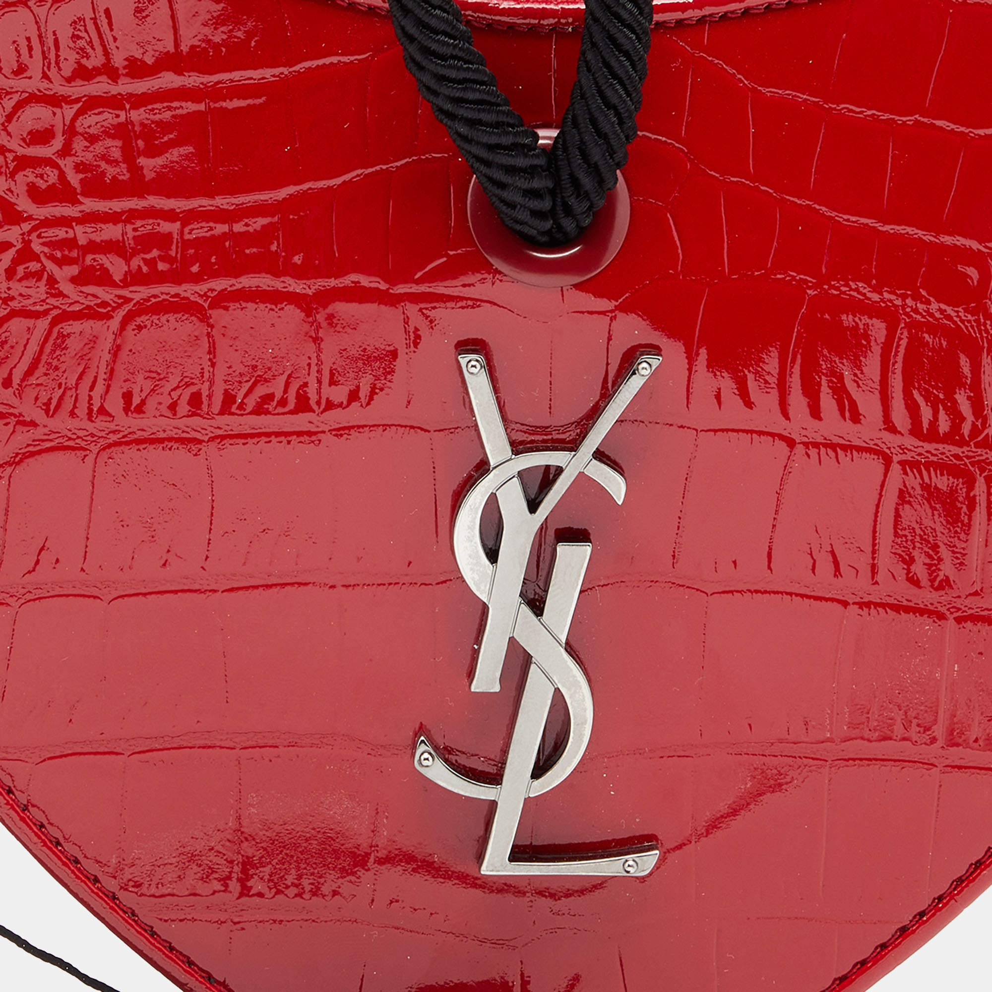 Saint Laurent Red Croc Embossed Patent Leather Sac Coeur Heart Shaped  Clutch Saint Laurent Paris