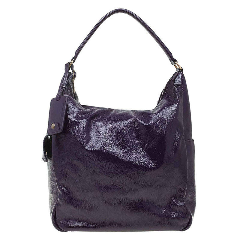 Pre Owned Saint Laurent Paris Purple Patent Leather Multy Hobo