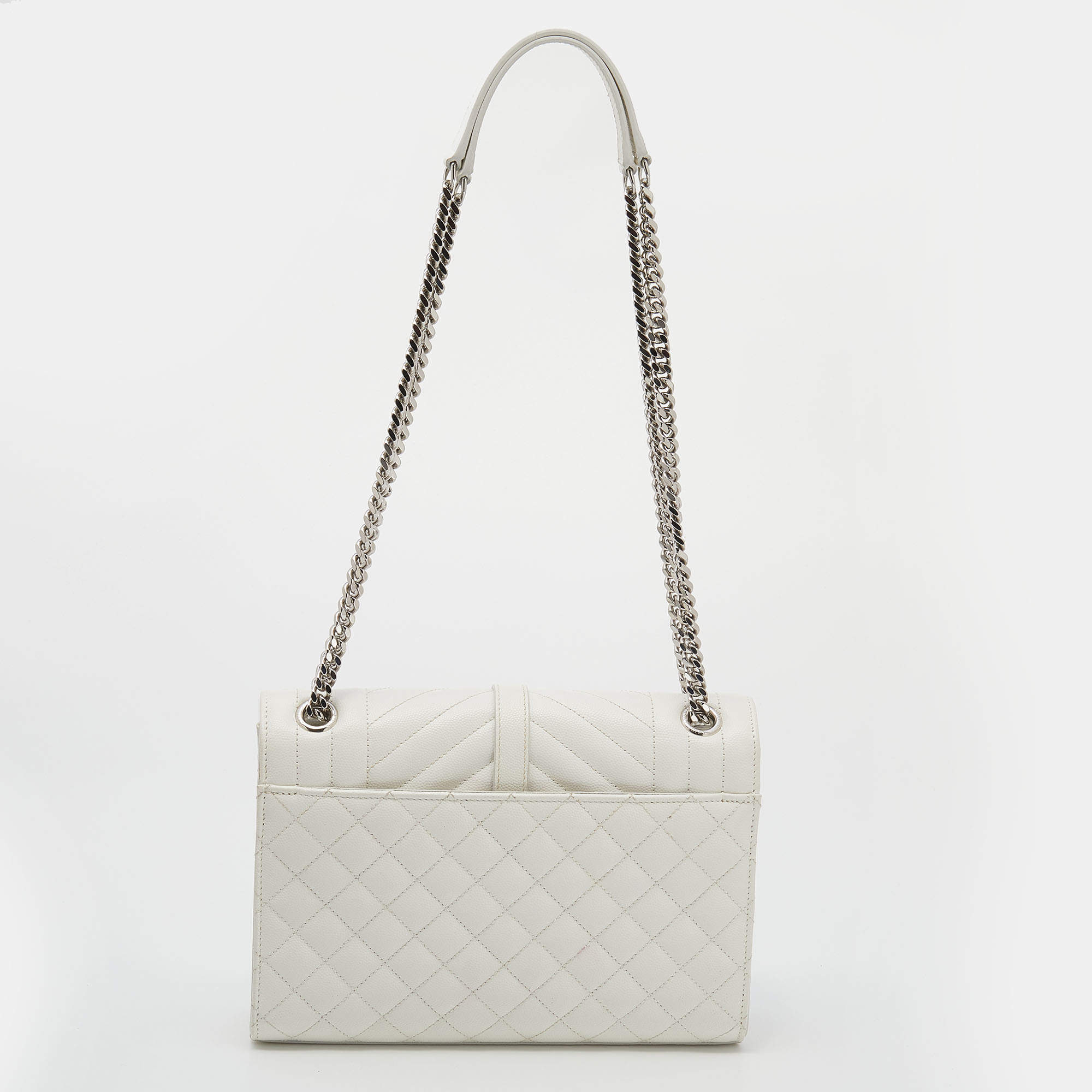 Saint Laurent White Tri Quilted Leather Monogram Envelope Shoulder Bag