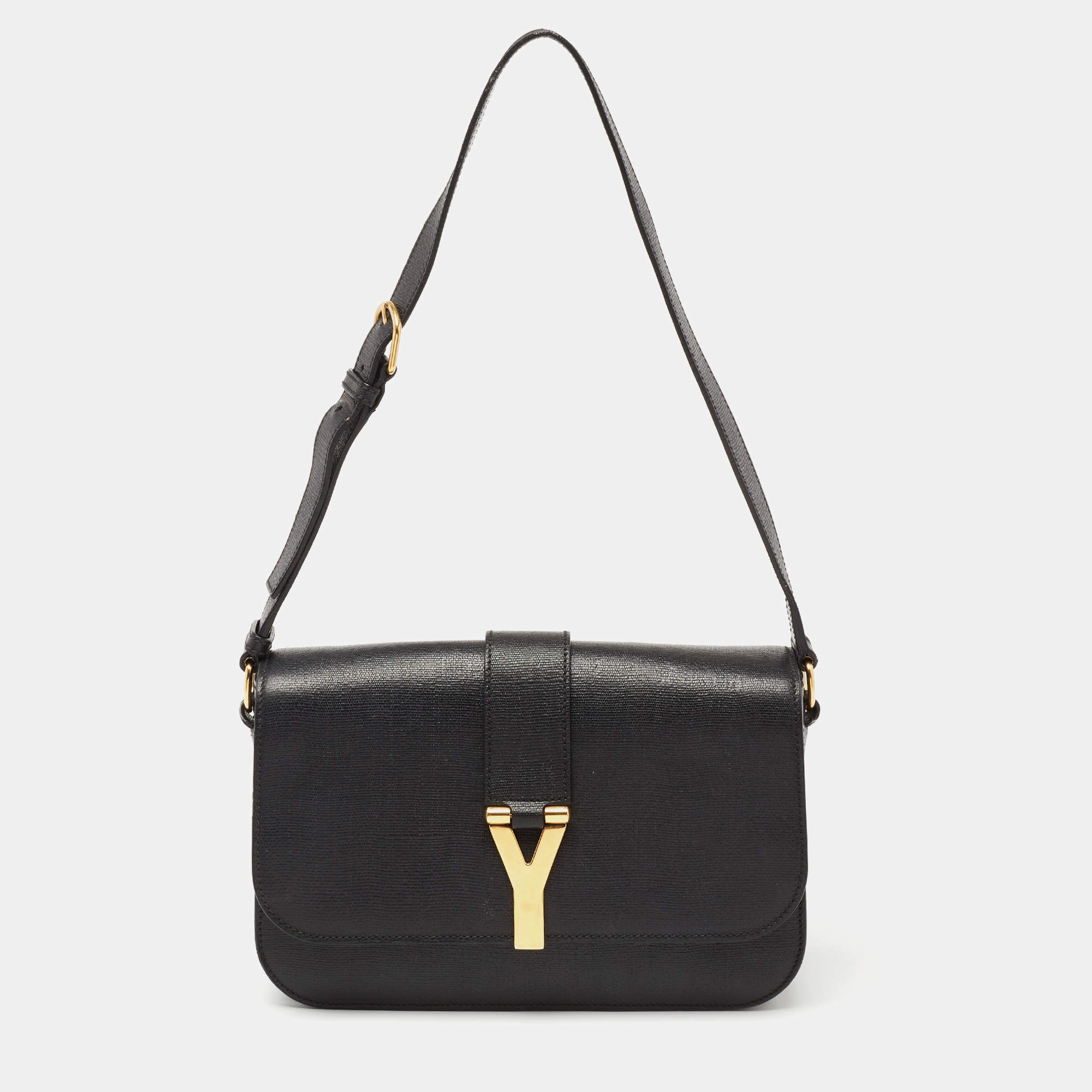 Pre Owned Yves Saint Laurent Black Leather Large Chyc Flap Shoulder Bag