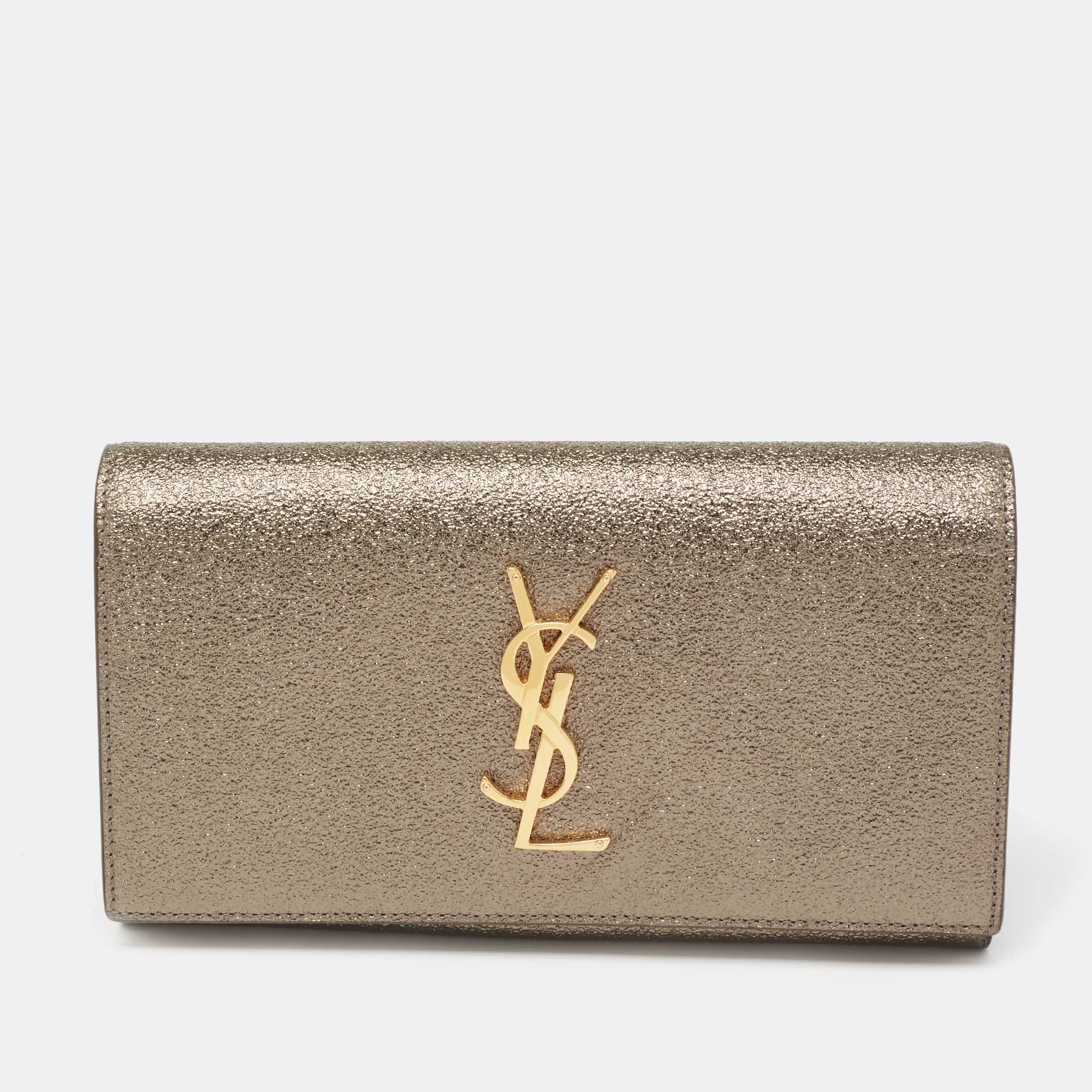 Pre Owned Saint Laurent Metallic Leather Kate Clutch
