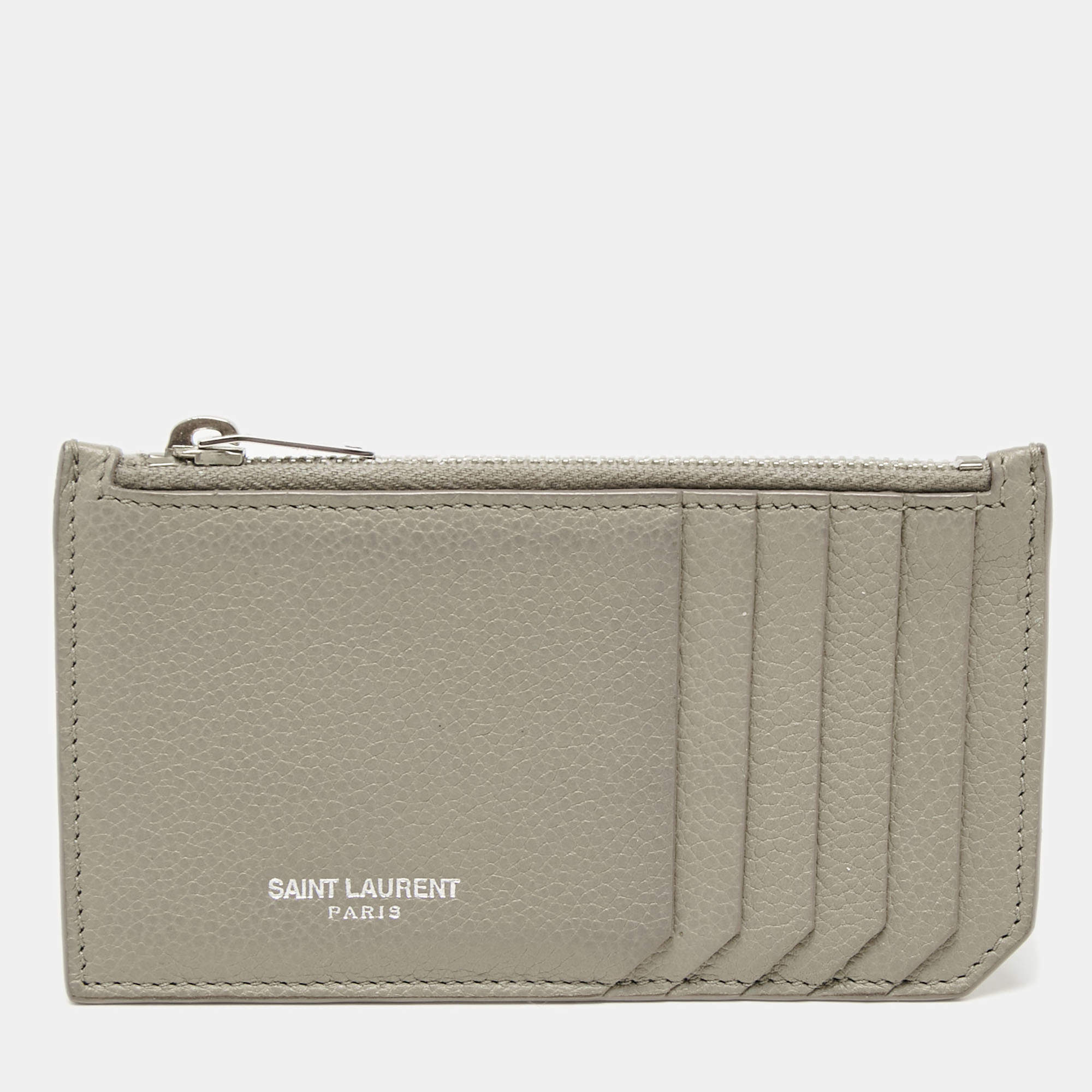 Saint Laurent Grey Leather Fragment Card Case