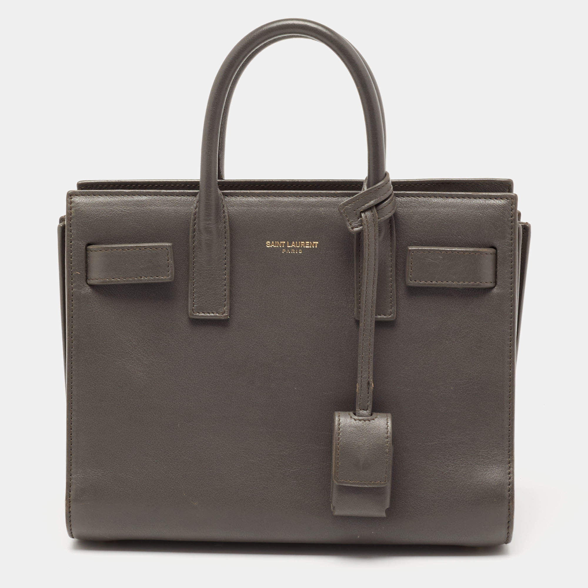مملوكة مسبقًا حقيبة يد سان لوران نانو كلاسيك ساك دو جور جلد رصاصي
