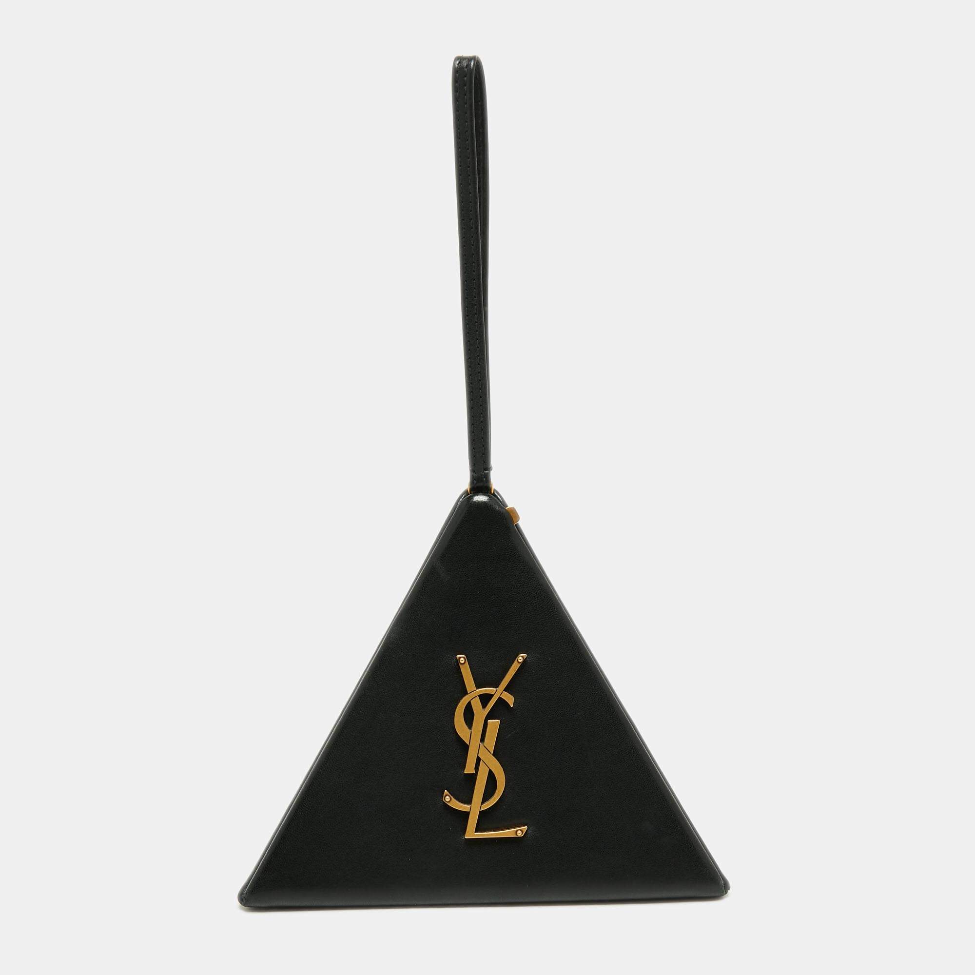 Pre Owned Saint Laurent Black Leather Pyramid Box Wristlet Clutch