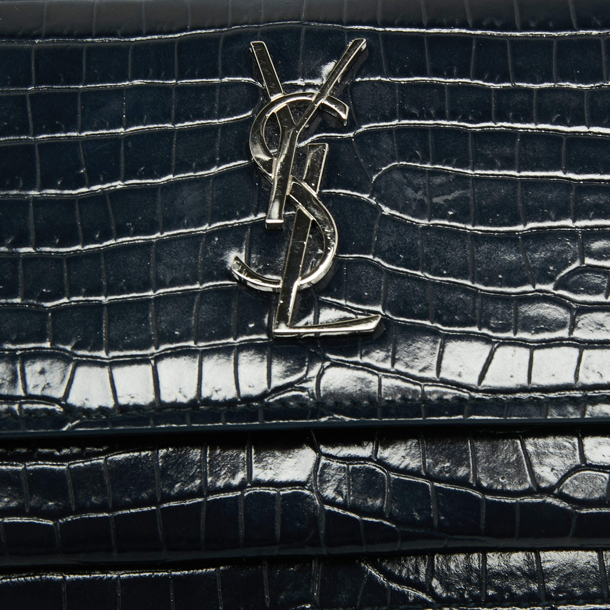 Yves Saint Laurent Deep Marine Croc Embossed Leather Mini Sunset Chain Bag  - Yoogi's Closet