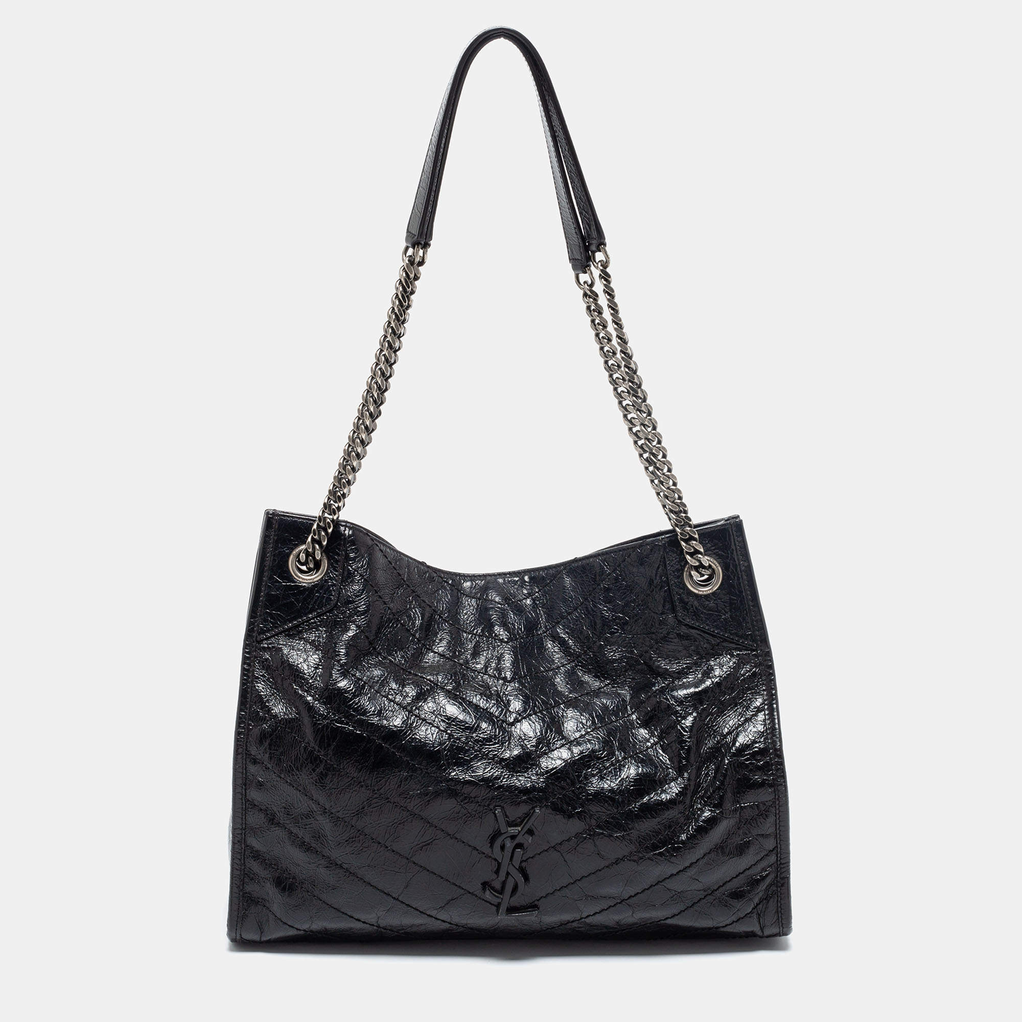 Pre Owned حقيبة يد توتس سان لوران نيكي جلد مجعد أسود