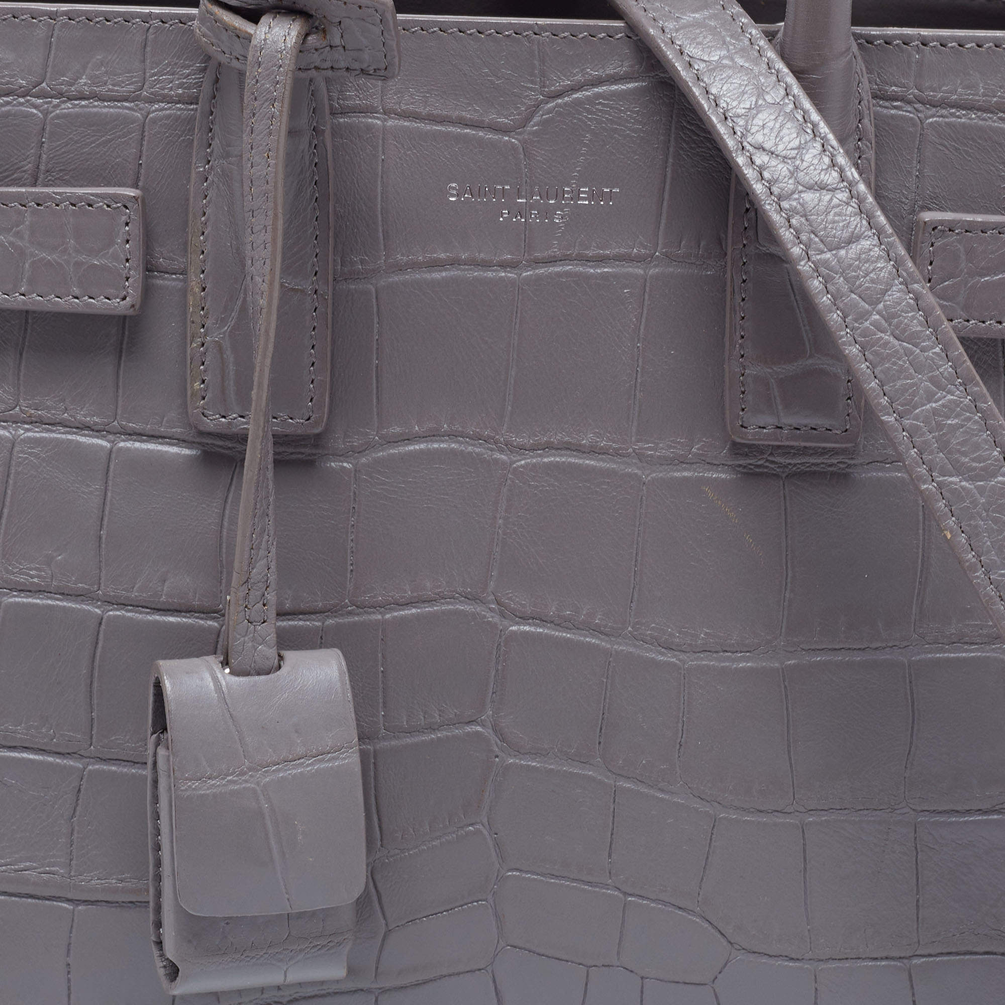 Yves Saint Laurent Nano Sac De Jour Croc Embossed Grey Bag – Green Go Store