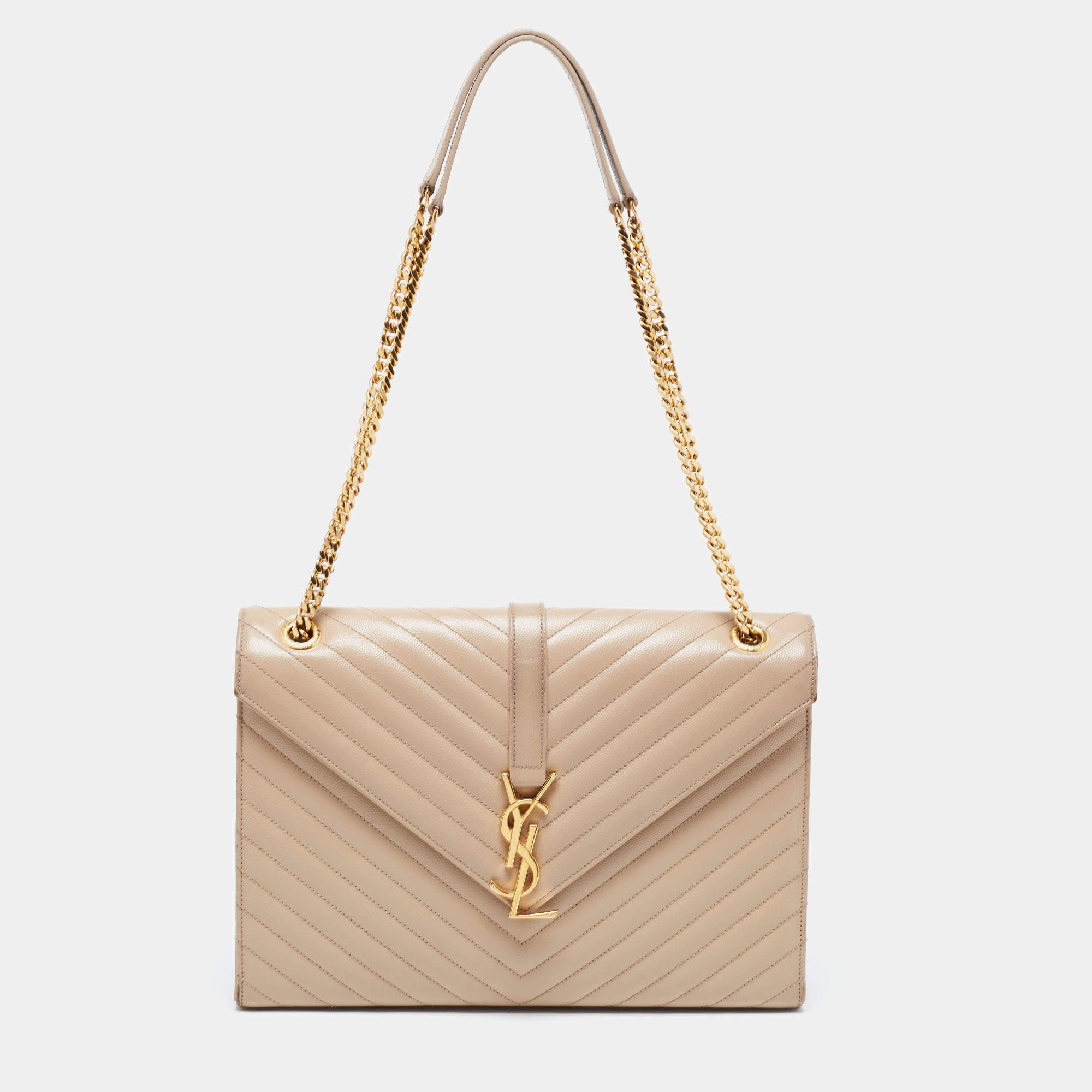 Pre Owned حقيبة كتف سان لوران جلد مونوغرامي بيج نمط مظروف