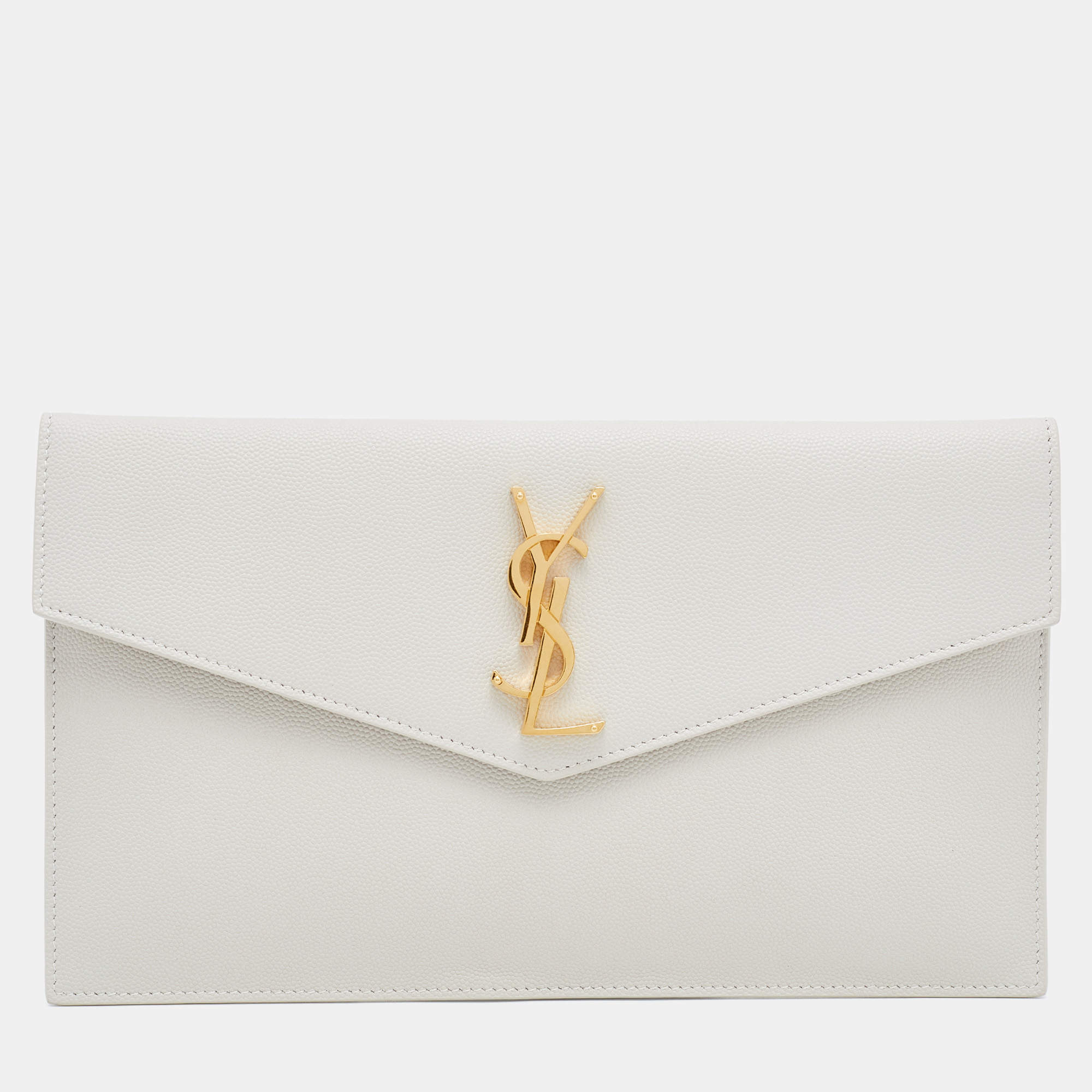 Uptown leather clutch bag Saint Laurent Beige in Leather - 32427682