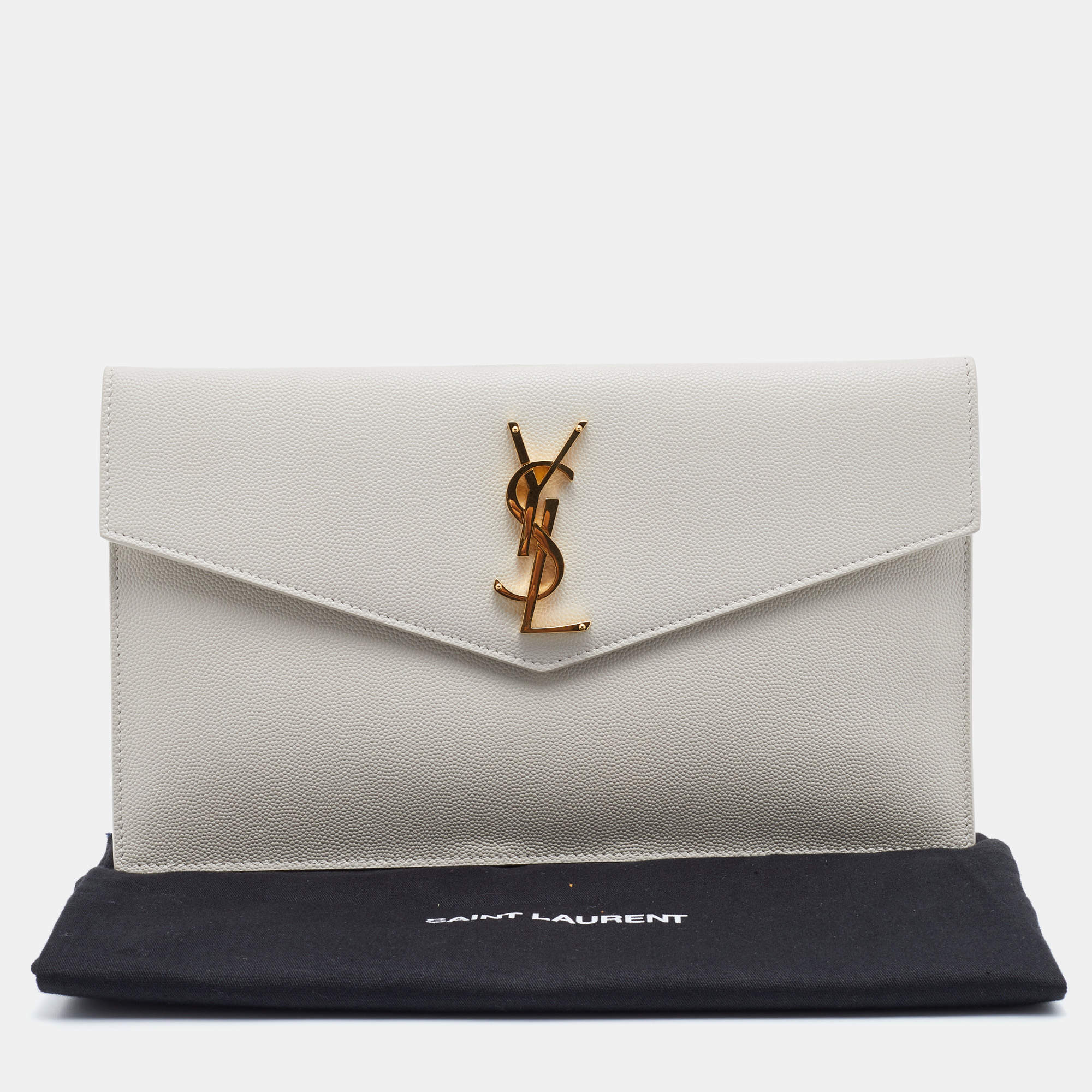 Uptown leather clutch bag Saint Laurent Beige in Leather - 32427682