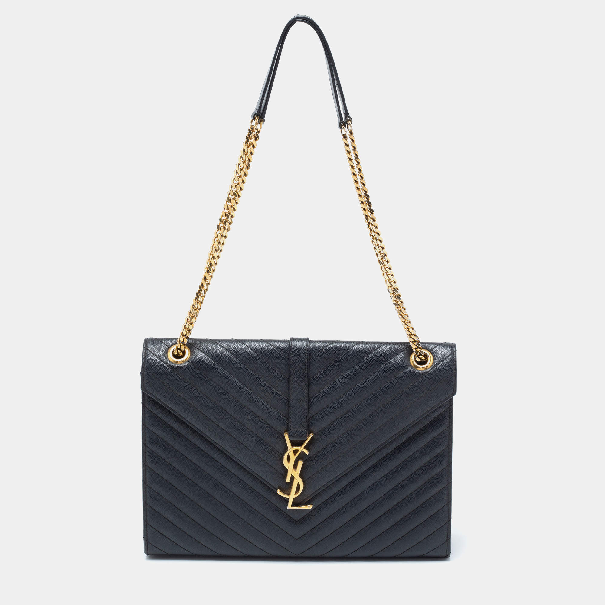 مملوكة مسبقًا Saint Laurent Black Matelassé Leather Monogram Envelope Shoulder Bag