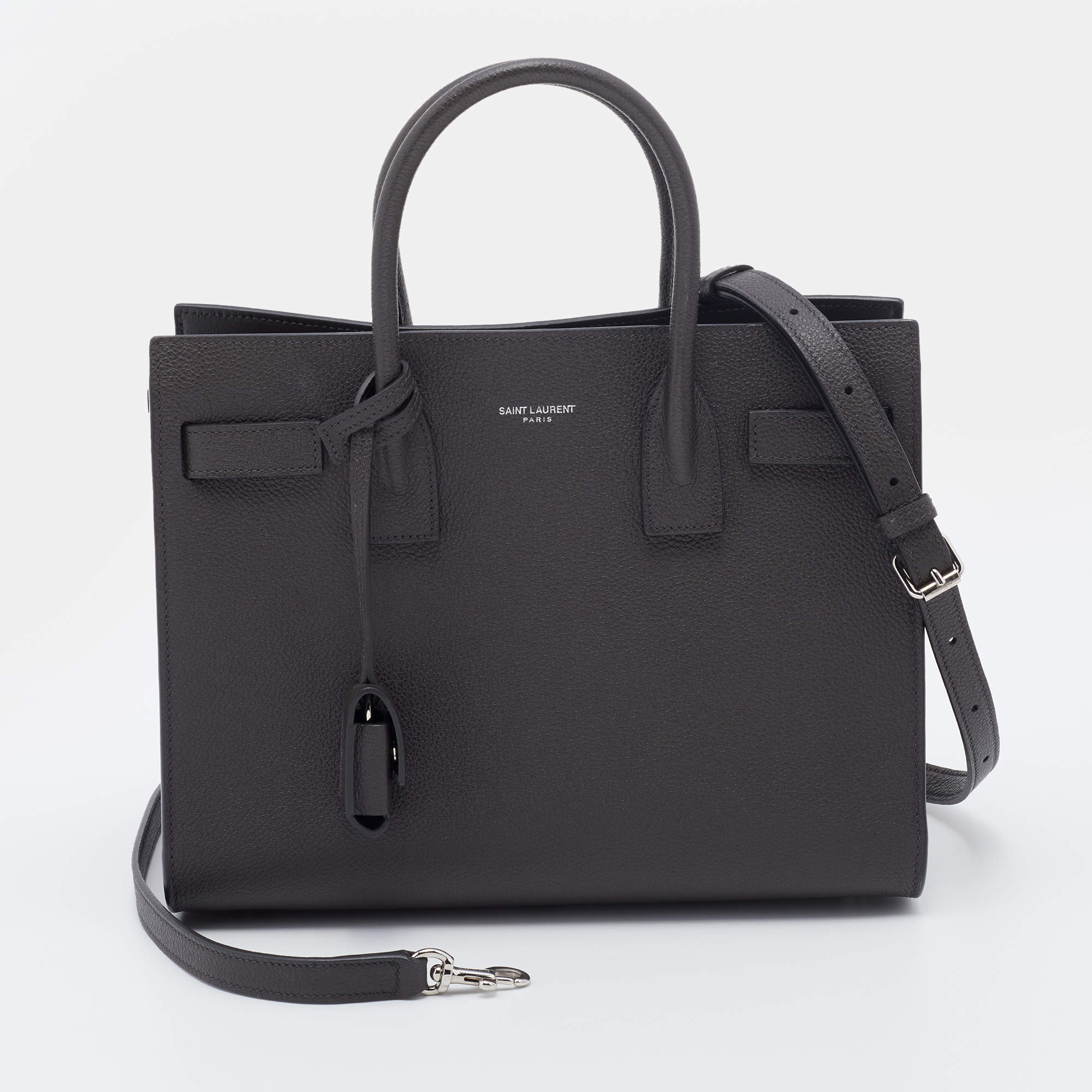 Pre Owned Saint Laurent British Dark Olive Leather Baby Classic Sac De Jour Tote