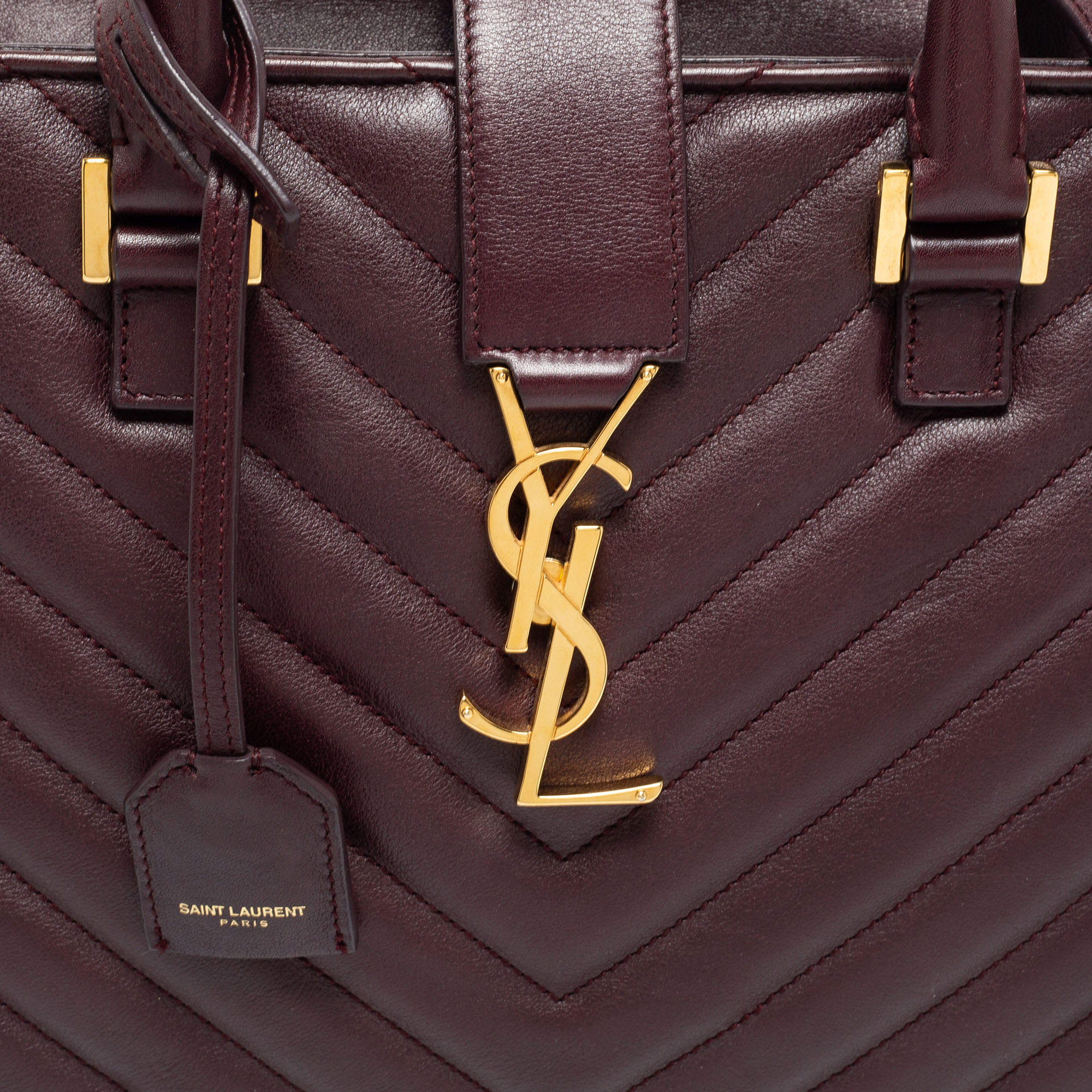 Saint Laurent Burgundy Matelassé Leather Small Monogram Cabas Tote Saint  Laurent Paris