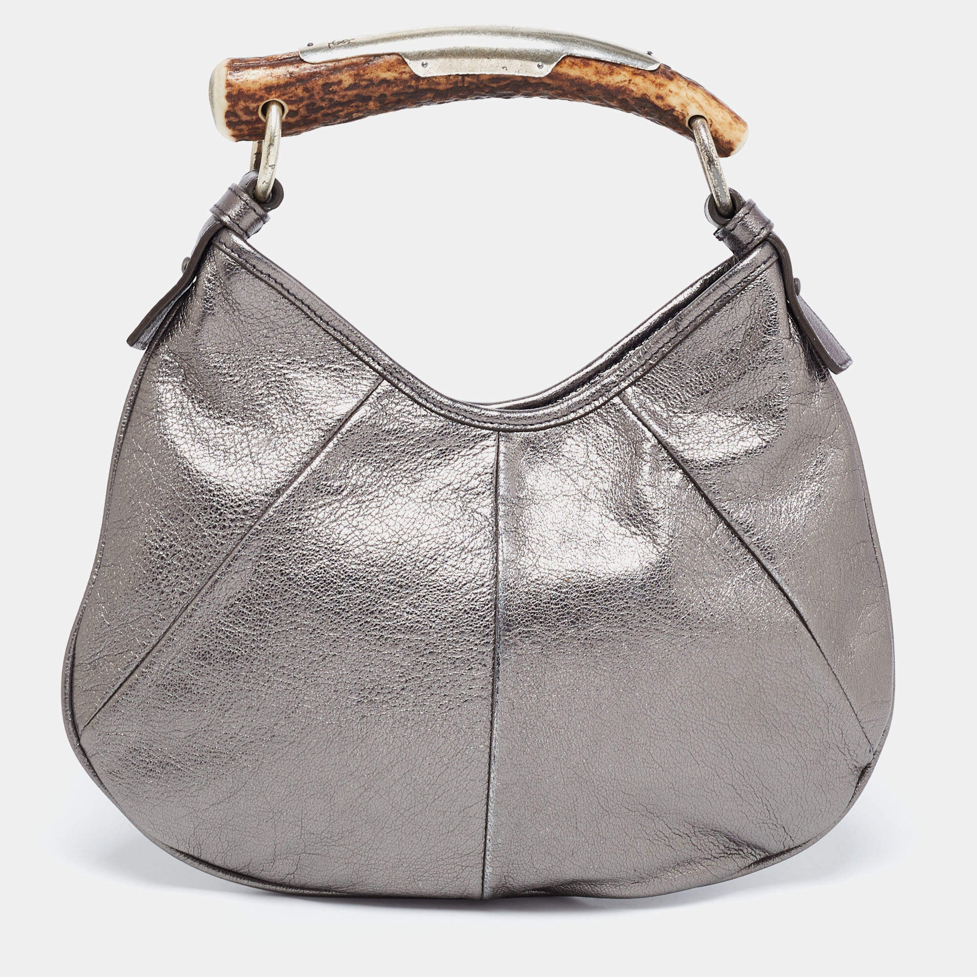 Pre Owned Yves Saint Laurent Grey Leather Mombasa Hobo