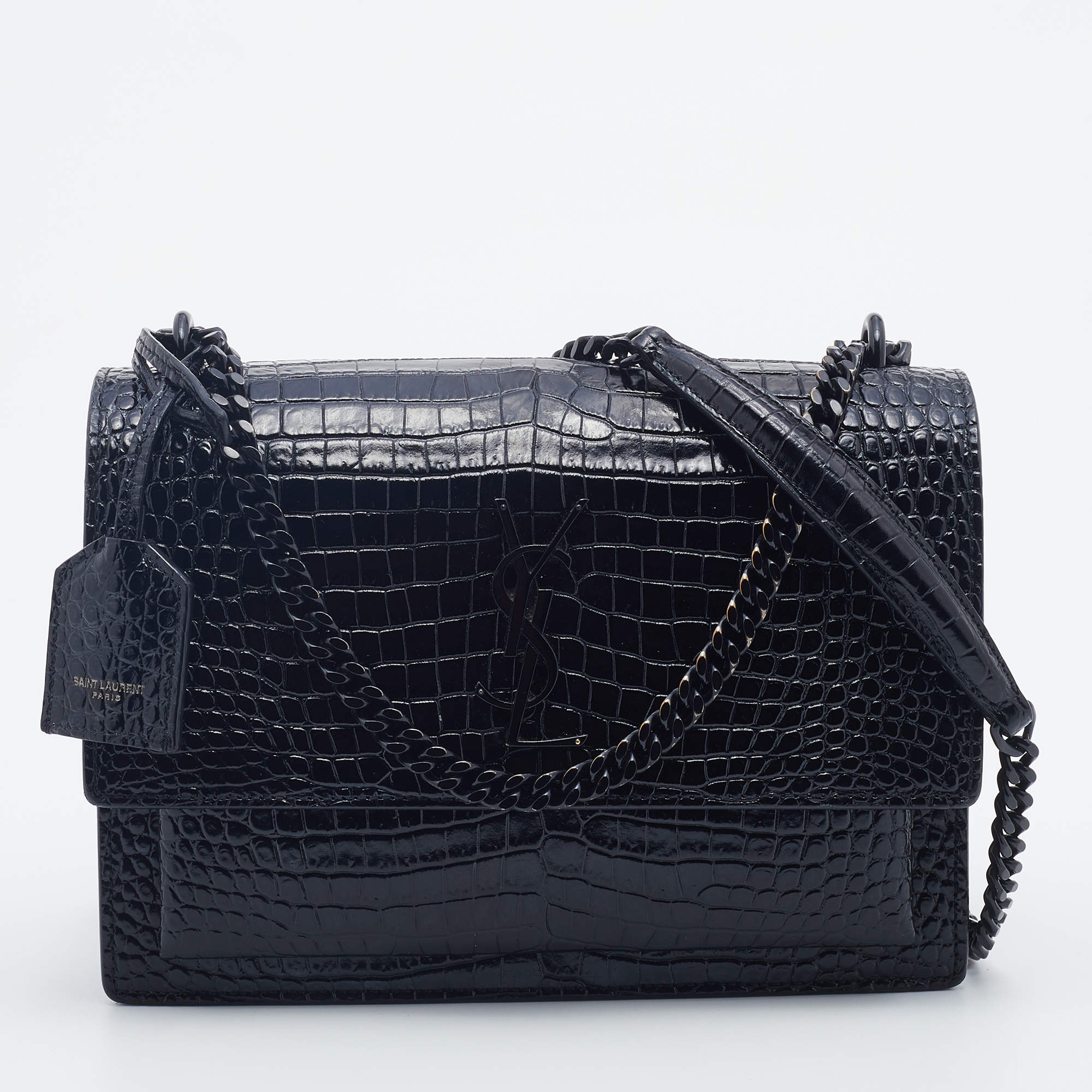 Saint Laurent Black Croc Embossed Leather Large Sunset Shoulder Bag Saint  Laurent Paris