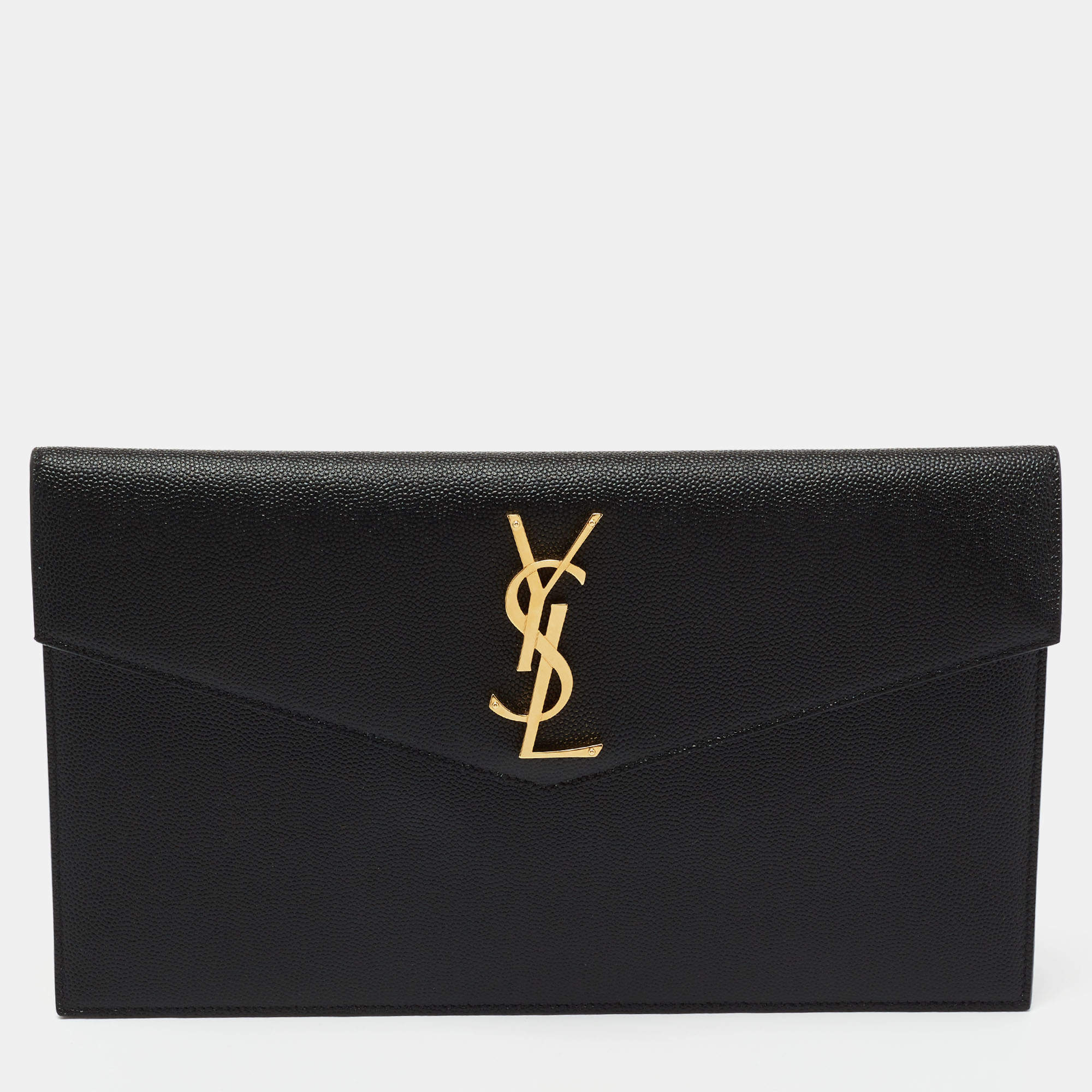 مملوكة مسبقًا Saint Laurent Black Grained Leather Medium Uptown Clutch