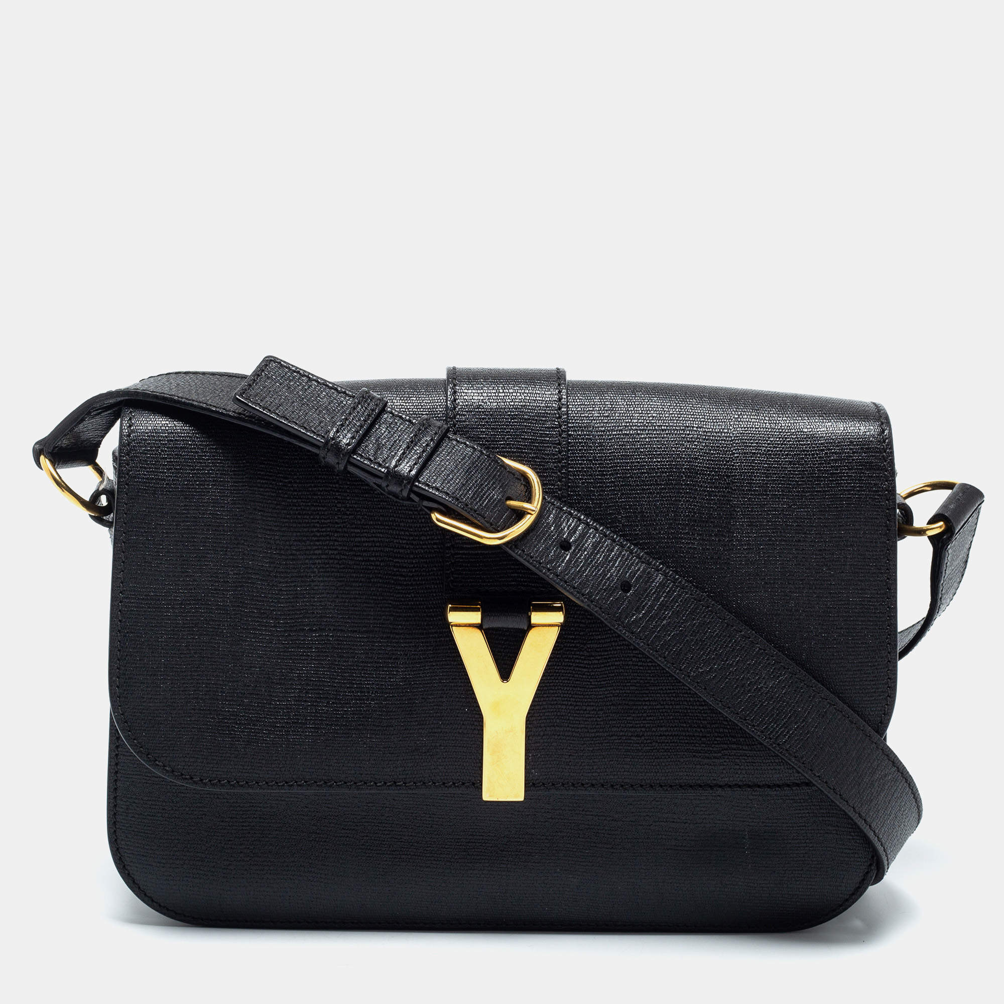 Saint Laurent Black Textured Leather Large Chyc Shoulder Bag