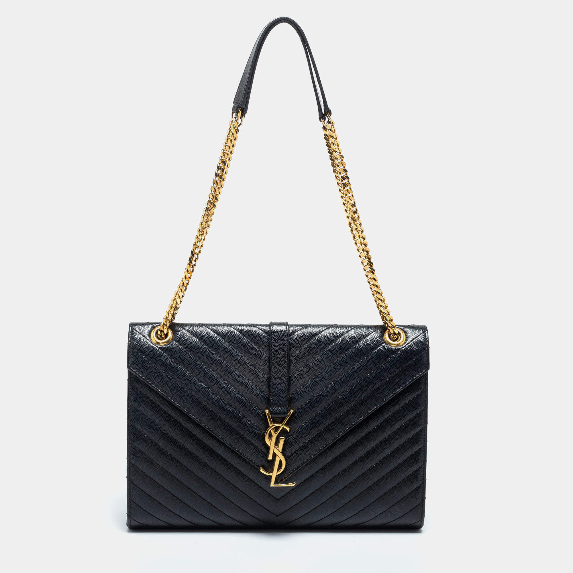 Pre Owned Saint Laurent Black Leather Large Envelope Shoulder Bag