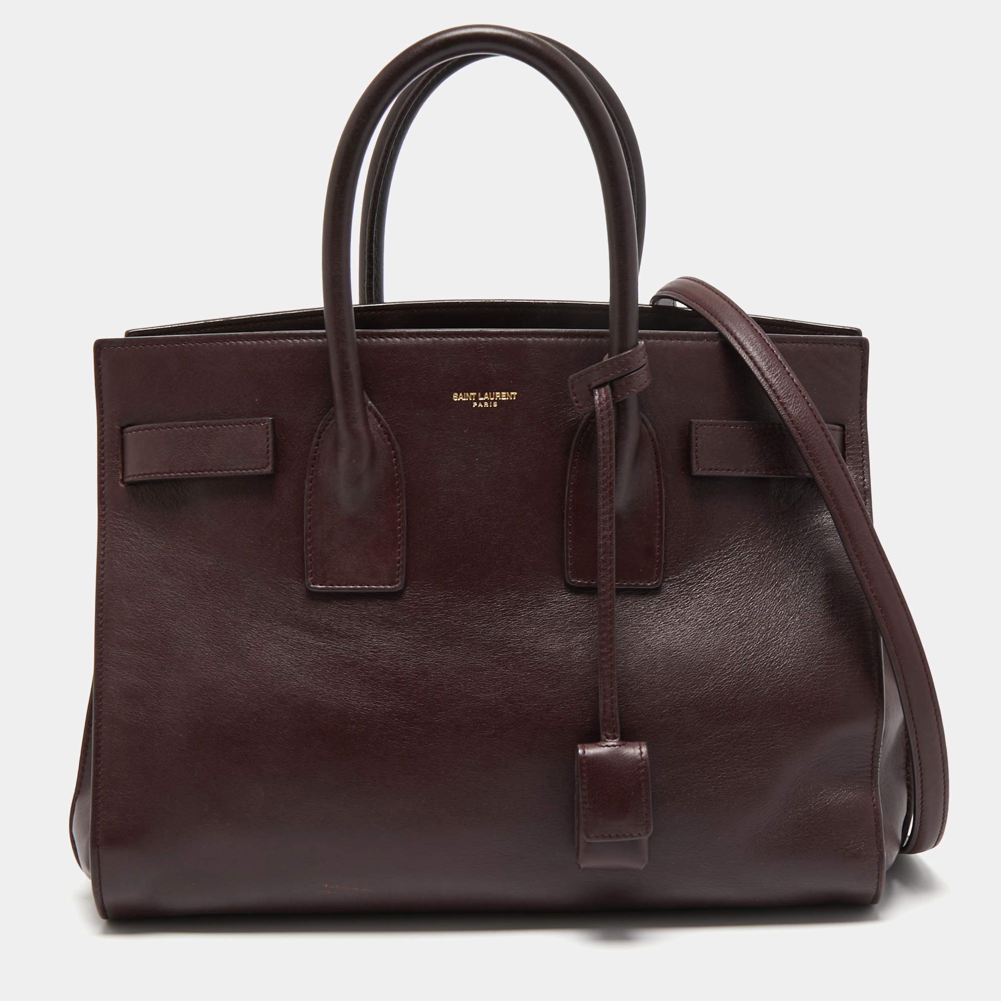 Saint Laurent Burgundy Leather Baby Classic Sac De Jour Tote
