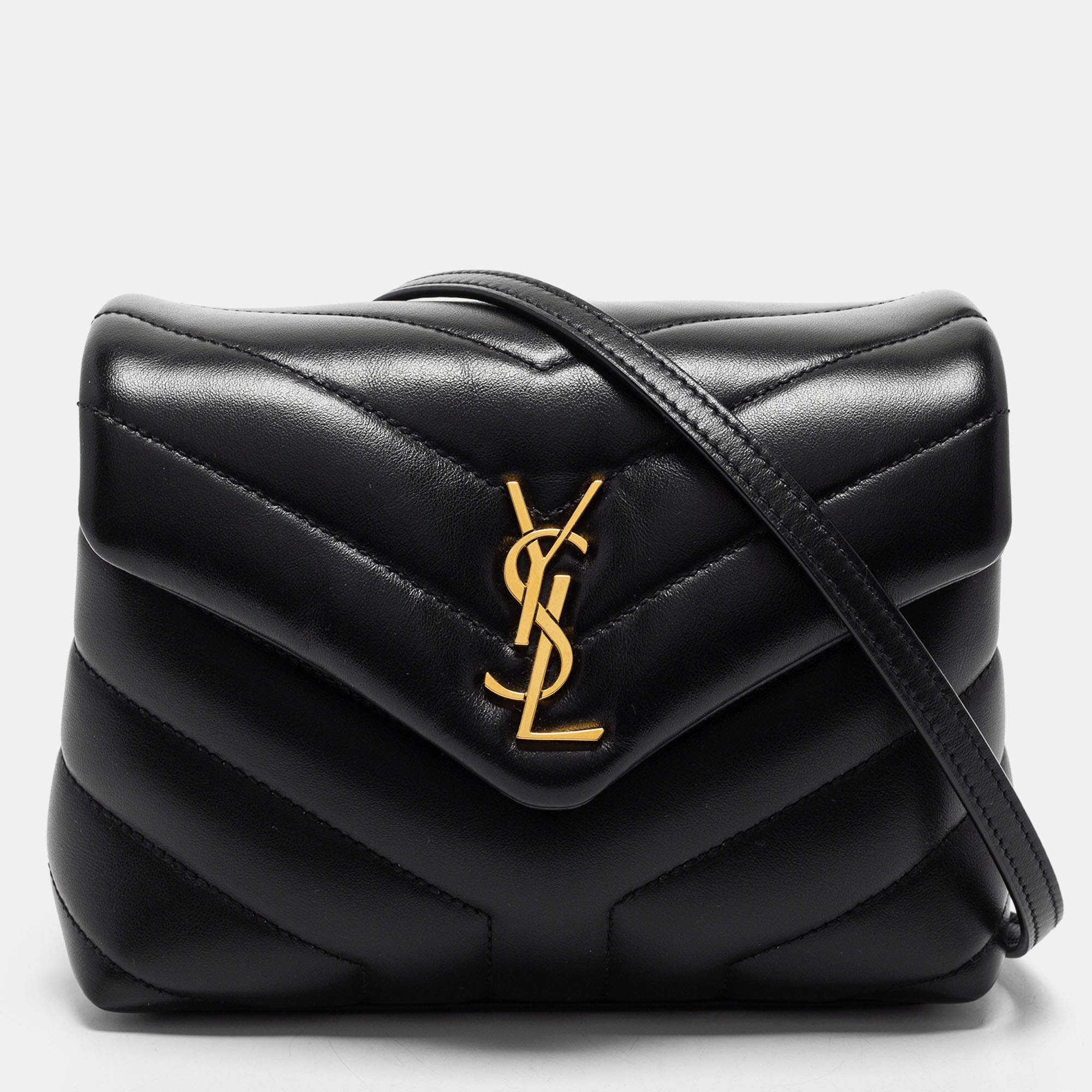 مملوكة مسبقًا Saint Laurent Black Matelassé Leather Toy Loulou Crossbody Bag