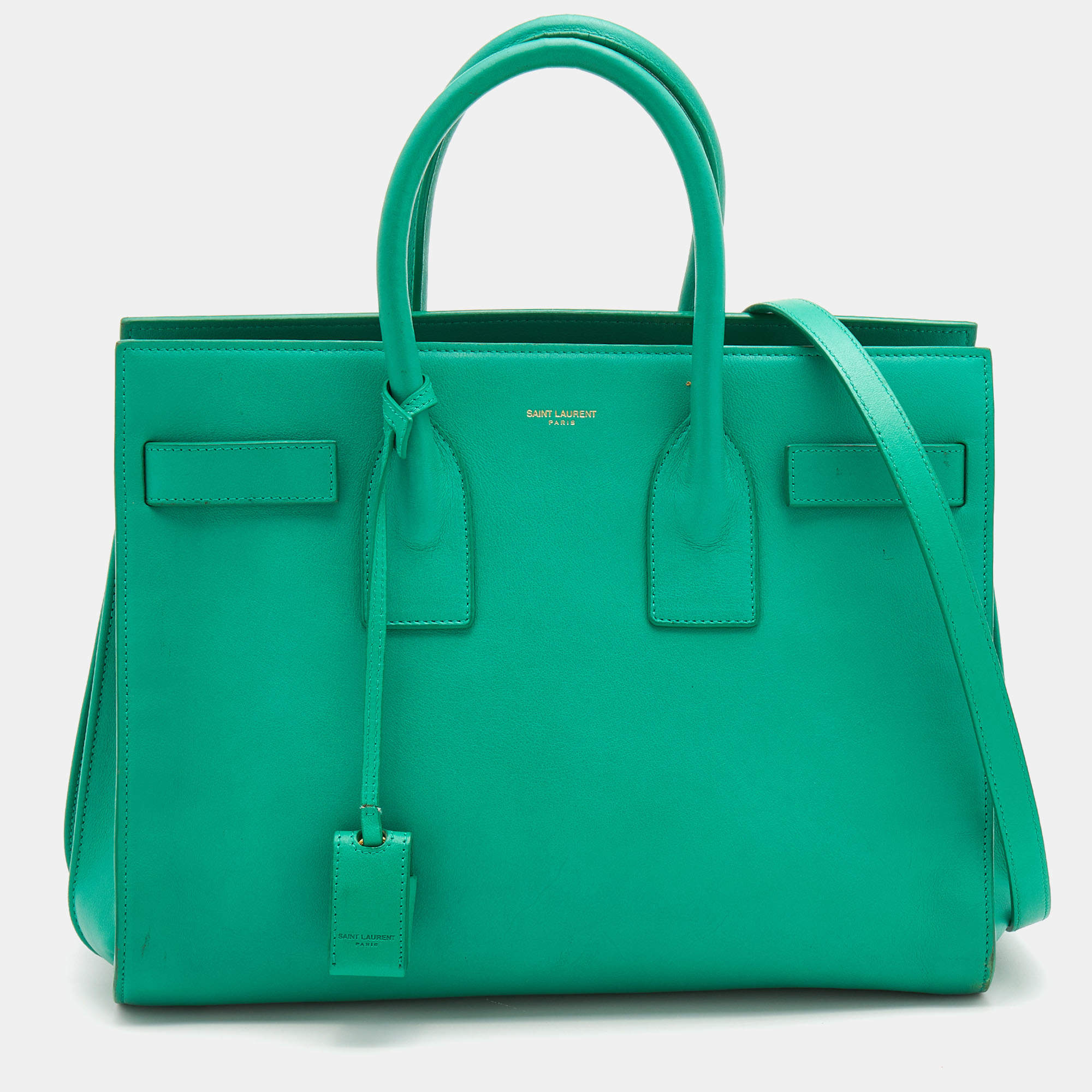 Pre Owned Saint Laurent Green Leather Small Classic Sac De Jour Tote