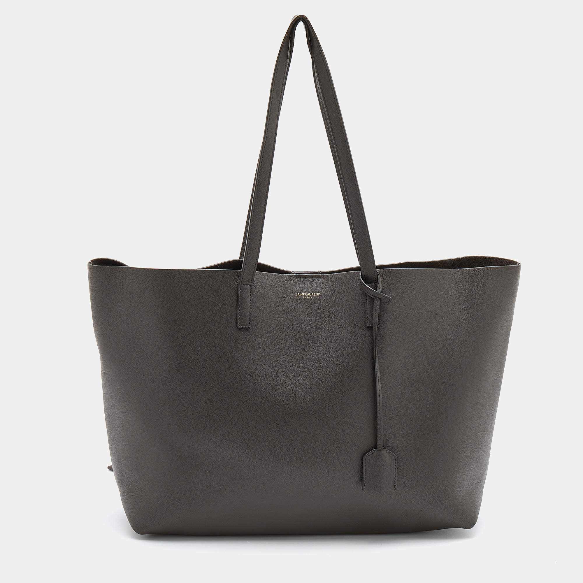 Pre Owned Saint Laurent Dark Grey Leather E/W Shopper Tote