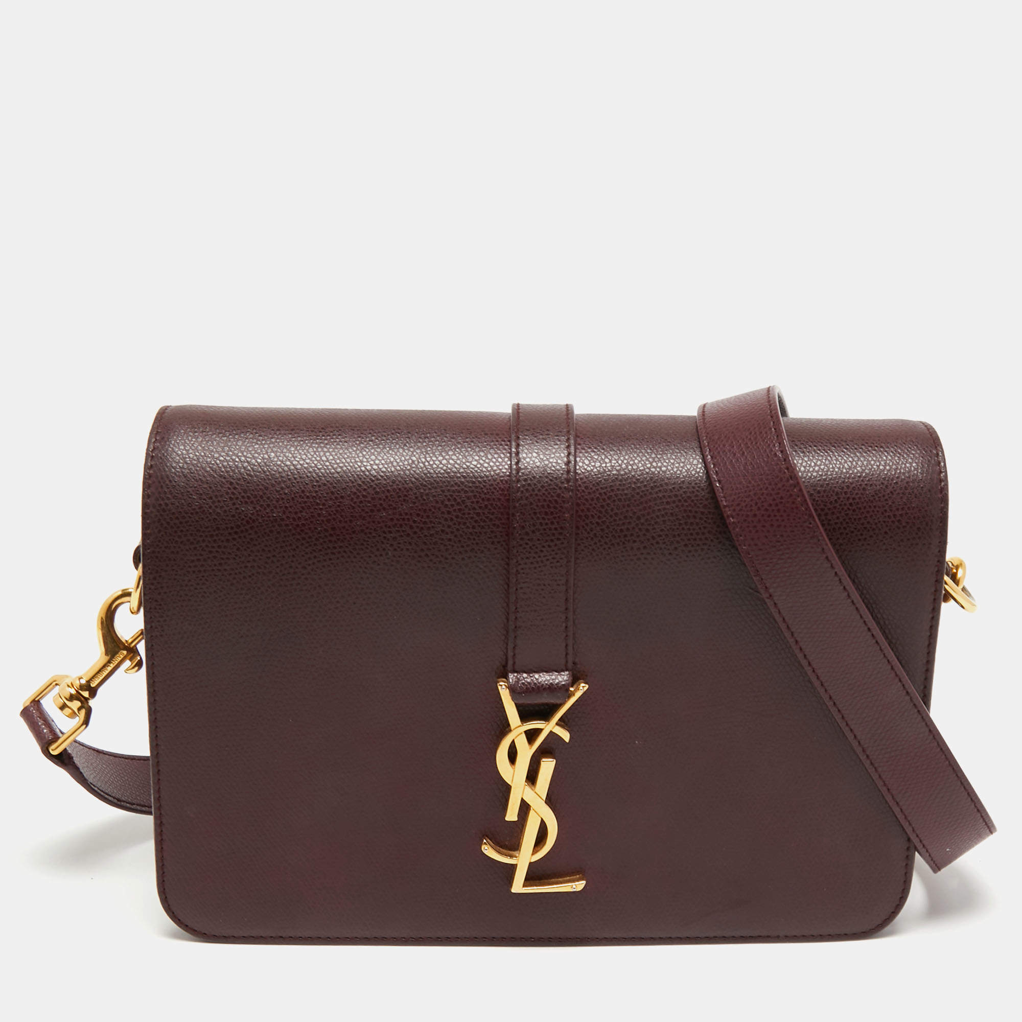 Pre Owned Saint Laurent Burgundy Leather Medium Monogram Universite Shoulder Bag