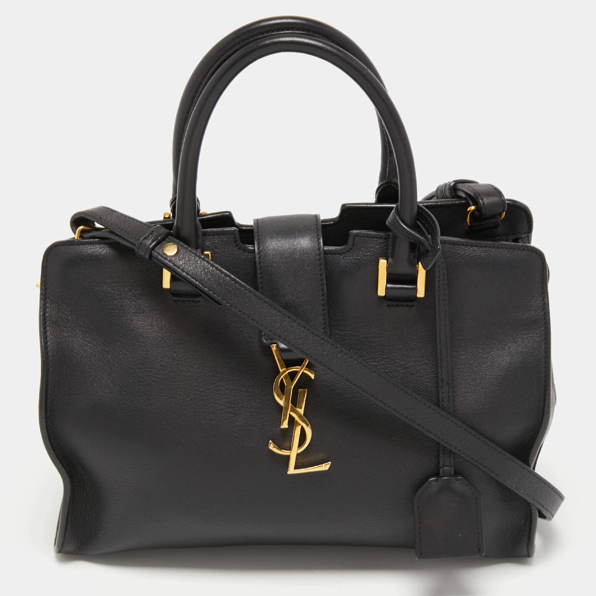 Pre Owned Saint Laurent Black Leather Ligne Y Cabas Bag