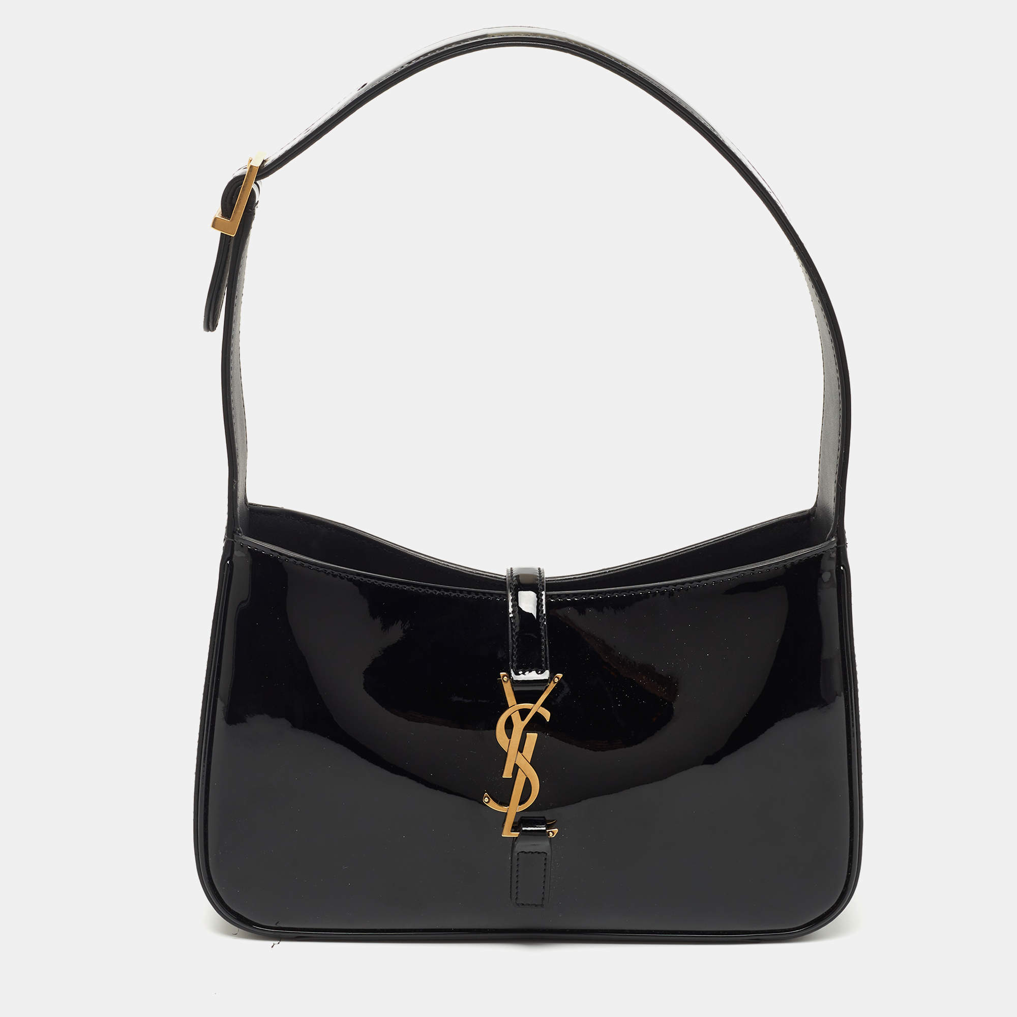 Pre Owned Saint Laurent Black Patent Leather LE 5 À 7 Shoulder Bag