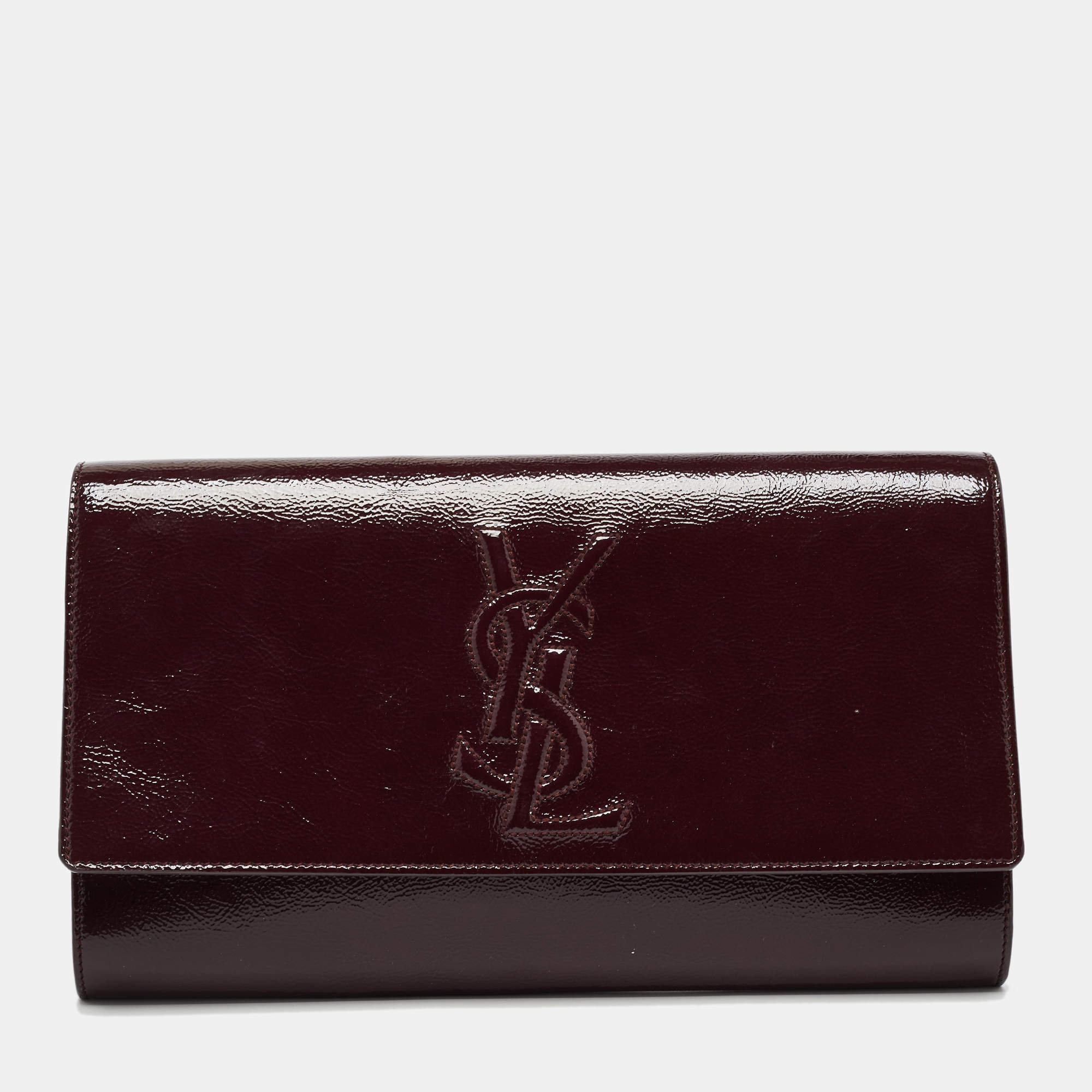 Pre Owned Yves Saint Laurent Burgundy Patent Leather Belle De Jour Flap Clutch
