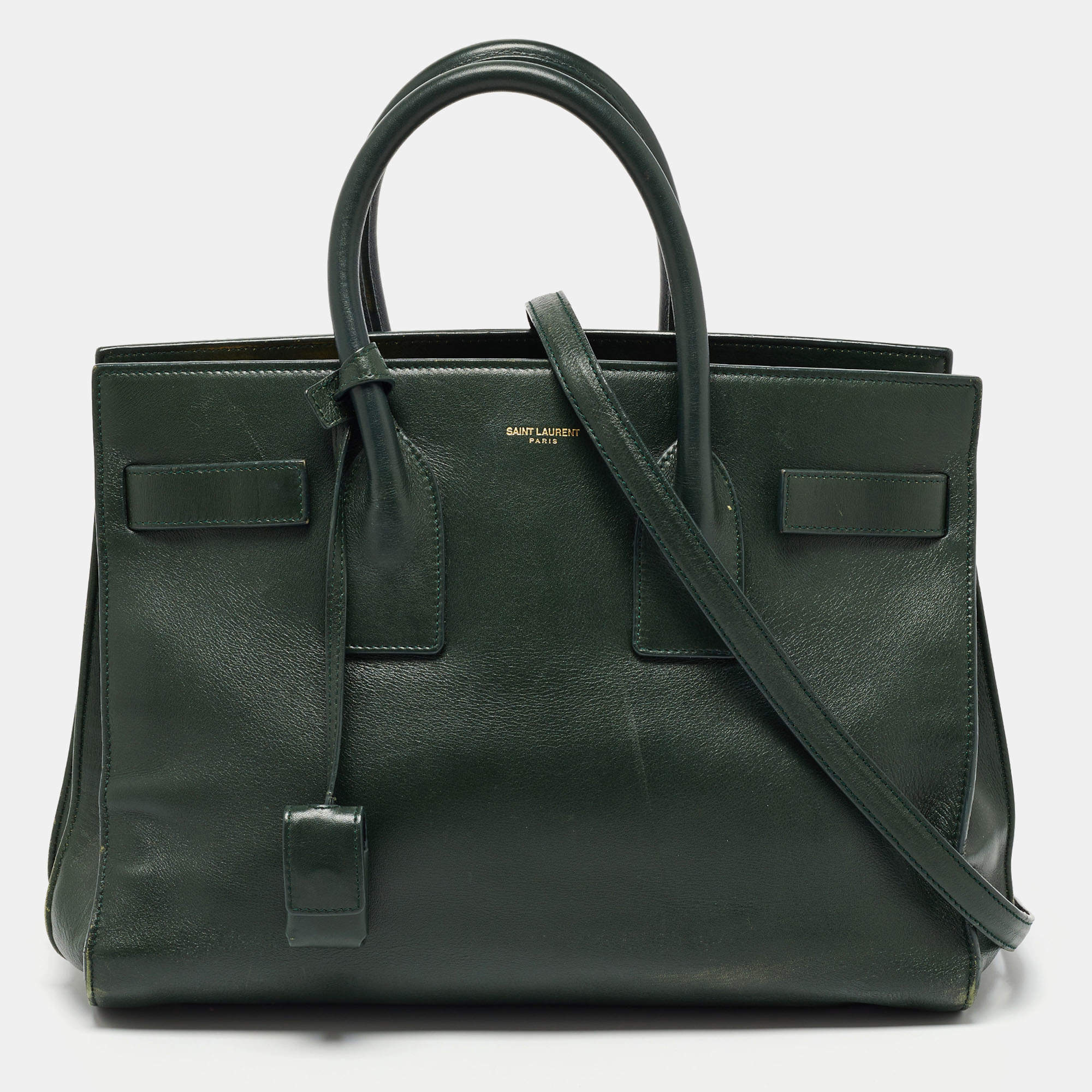 dark green leather tote
