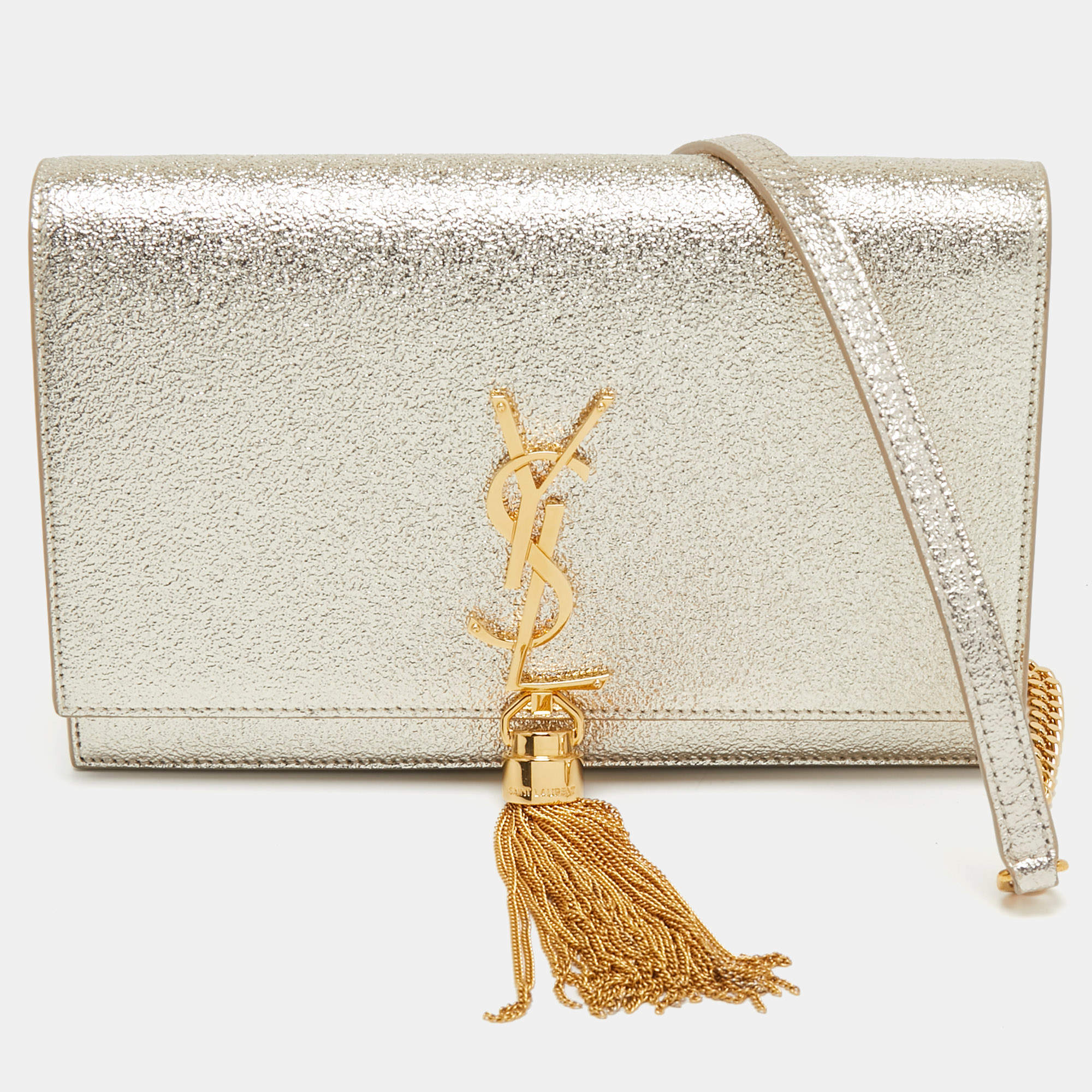 Saint Laurent Gold Textured Leather Kate Wallet on Chain Saint Laurent