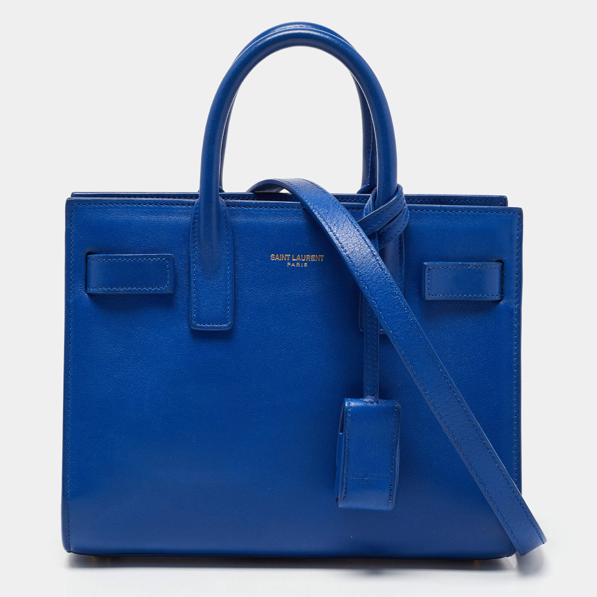 Pre Owned Saint Laurent Blue Leather Nano Classic Sac De Jour Tote