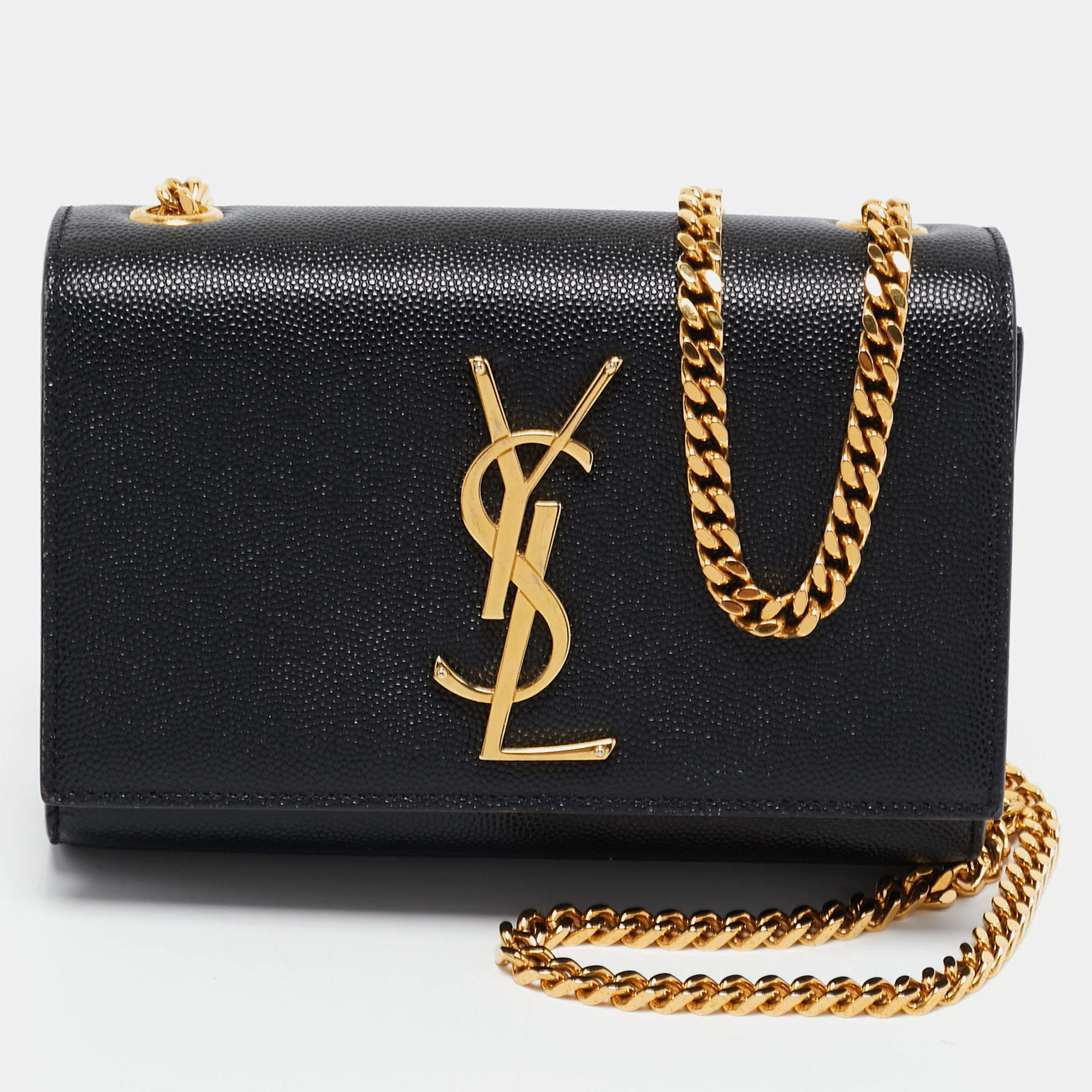 Pre Owned Saint Laurent Black Leather Small Monogram Kate Chain Bag