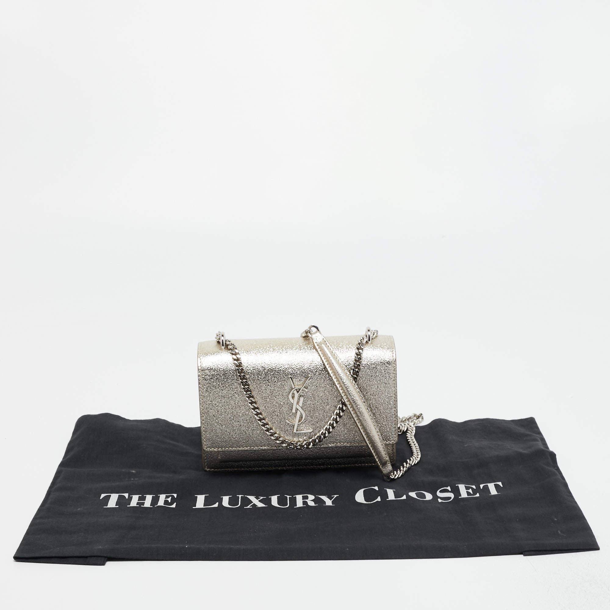 Saint Laurent Paris Gold Textured Monogram Leather Chain Clutch Yves Saint  Laurent | The Luxury Closet