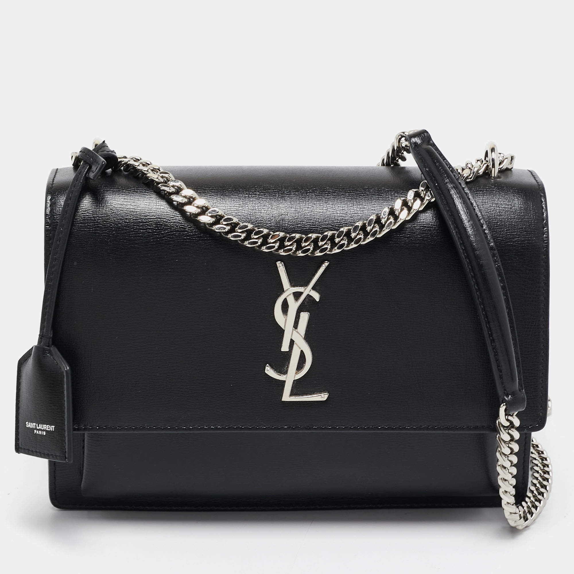 Pre Owned Saint Laurent Black Leather Medium Sunset Shoulder Bag