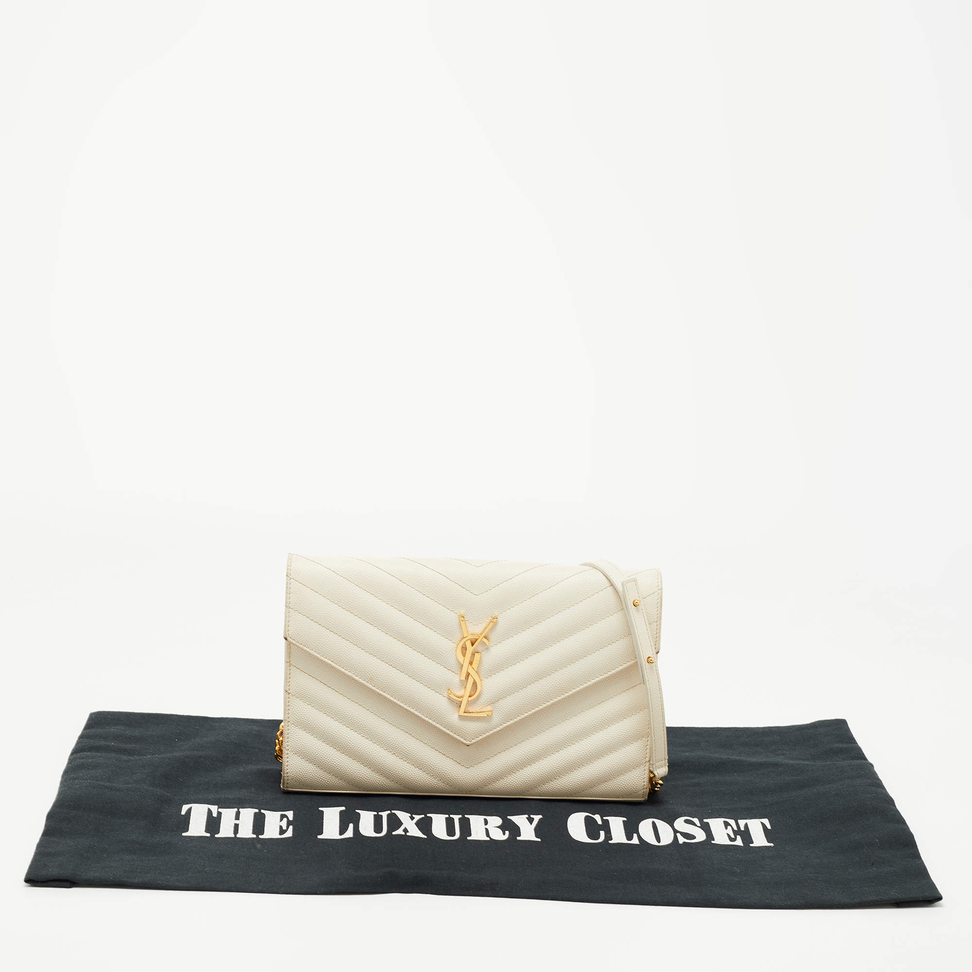 Saint Laurent Dark Beige Cassandre Matelassé Envelope Chain Wallet  Crossbody ○ Labellov ○ Buy and Sell Authentic Luxury