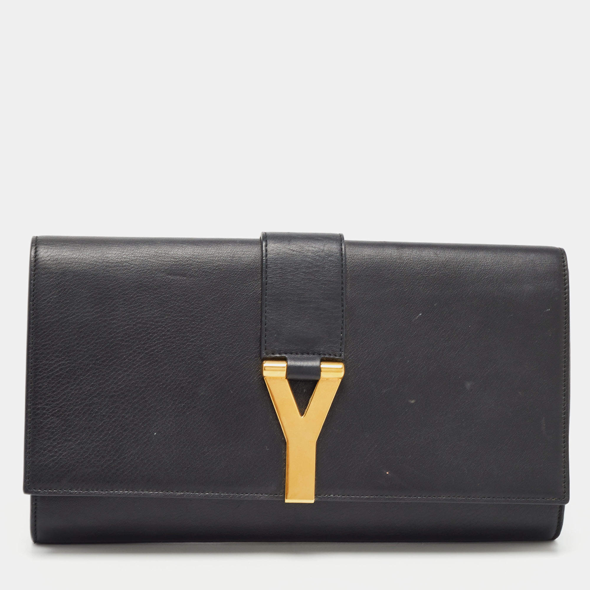 Saint Laurent Black Leather Ligne Y Clutch