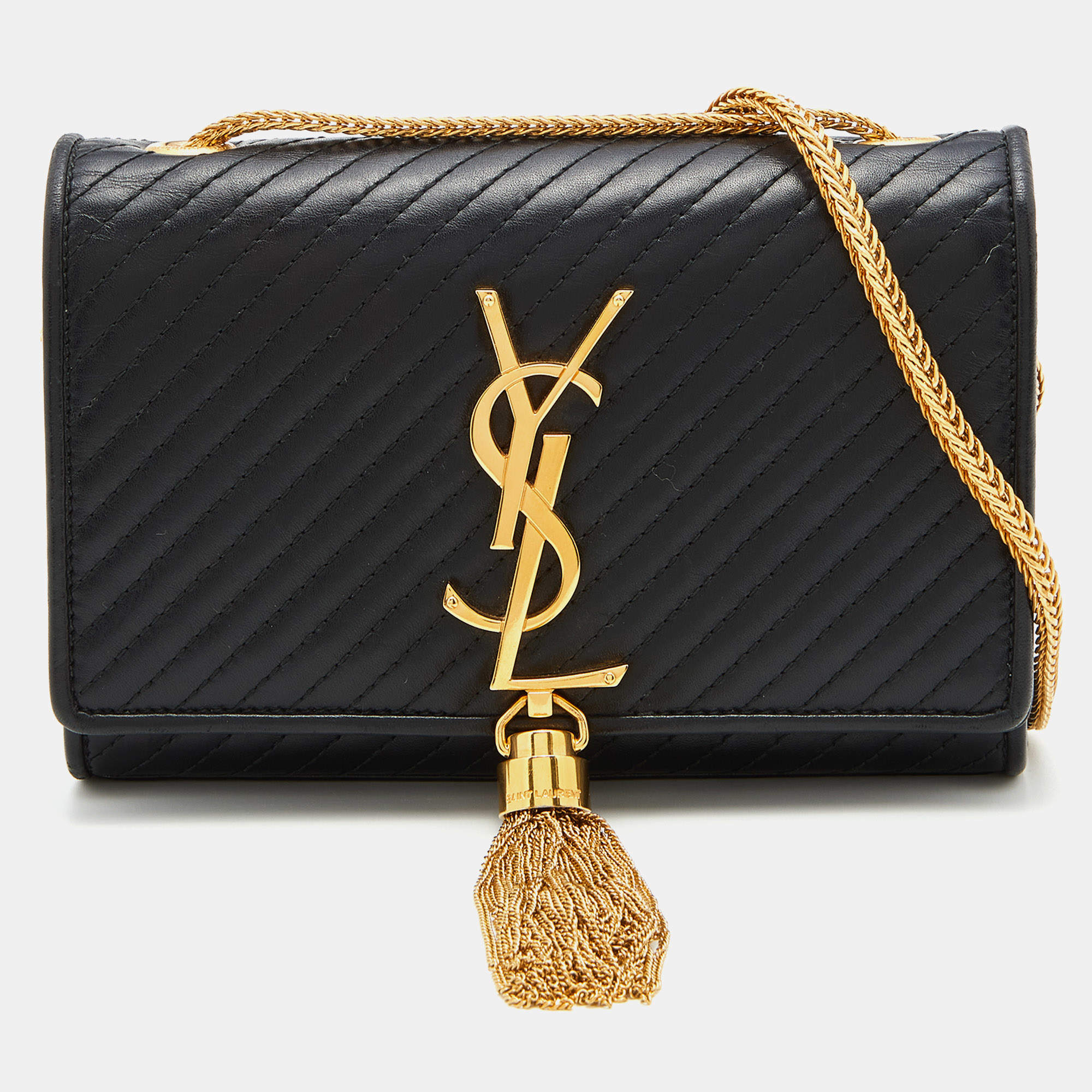 Saint Laurent Black Leather Kate Tassel Chain Flap Shoulder Bag