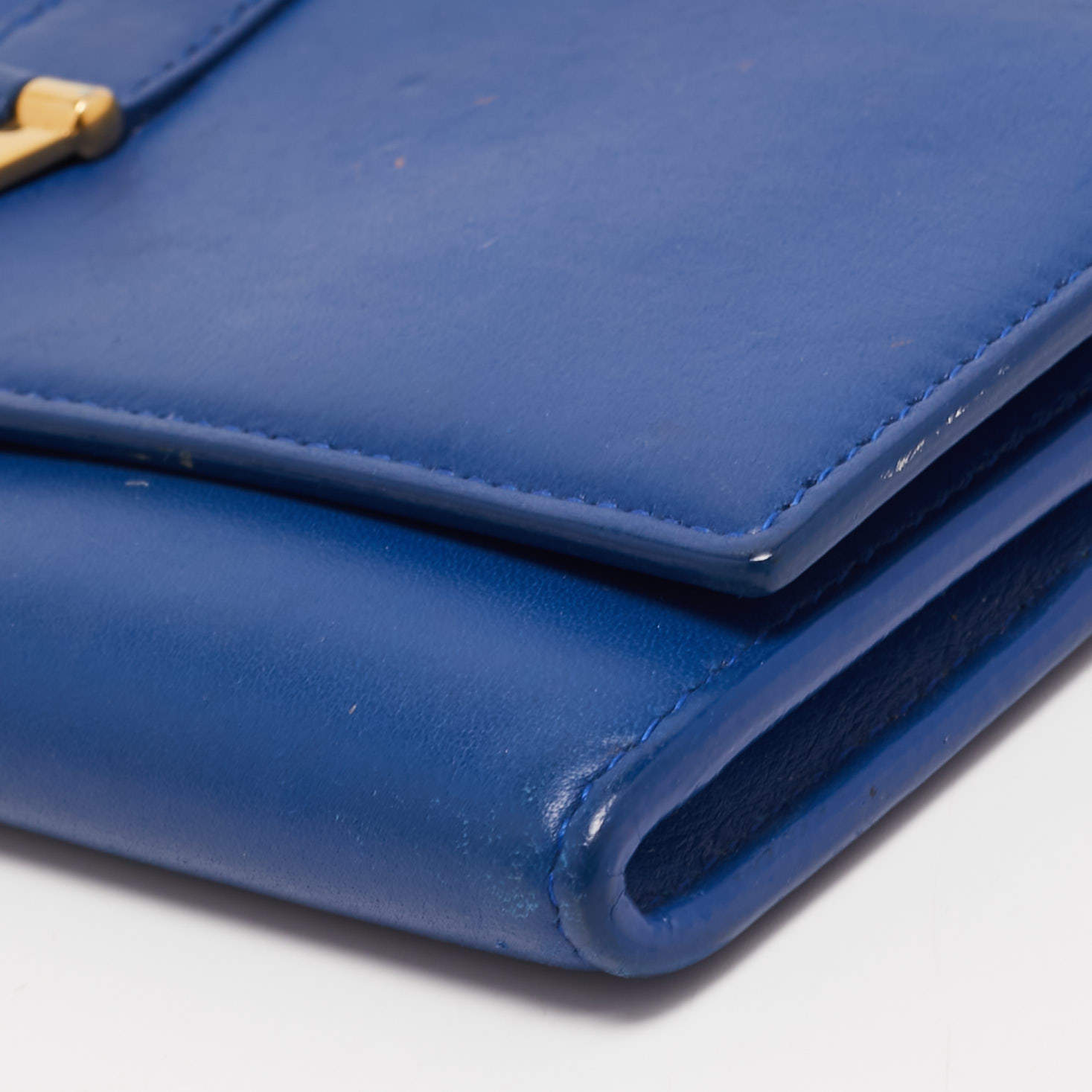 Saint Laurent Paris Blue Leather Marquage Continental Flap Wallet For Sale  at 1stDibs