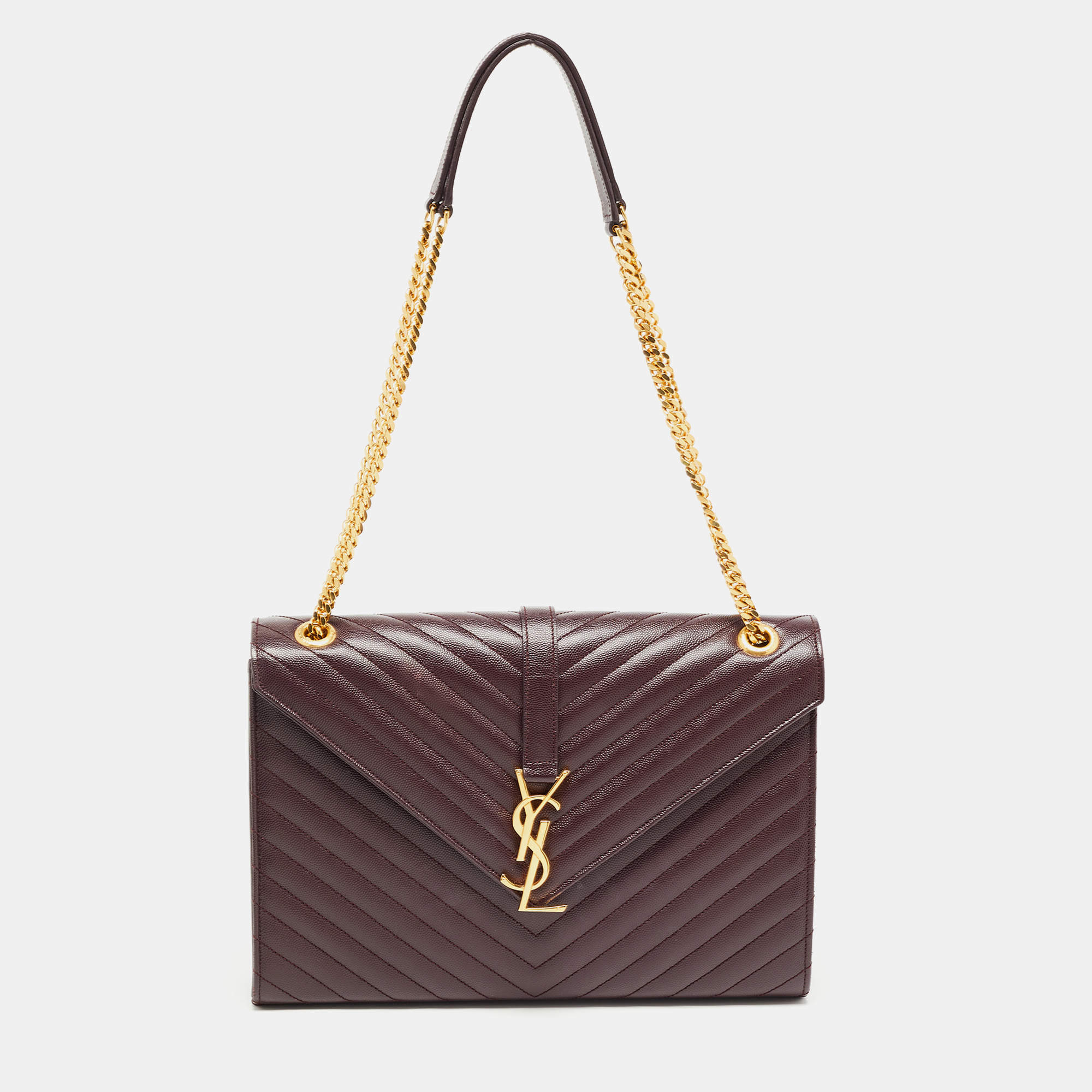 Saint Laurent Burgundy Matelassé Leather Large Monogram Envelope Shoulder Bag